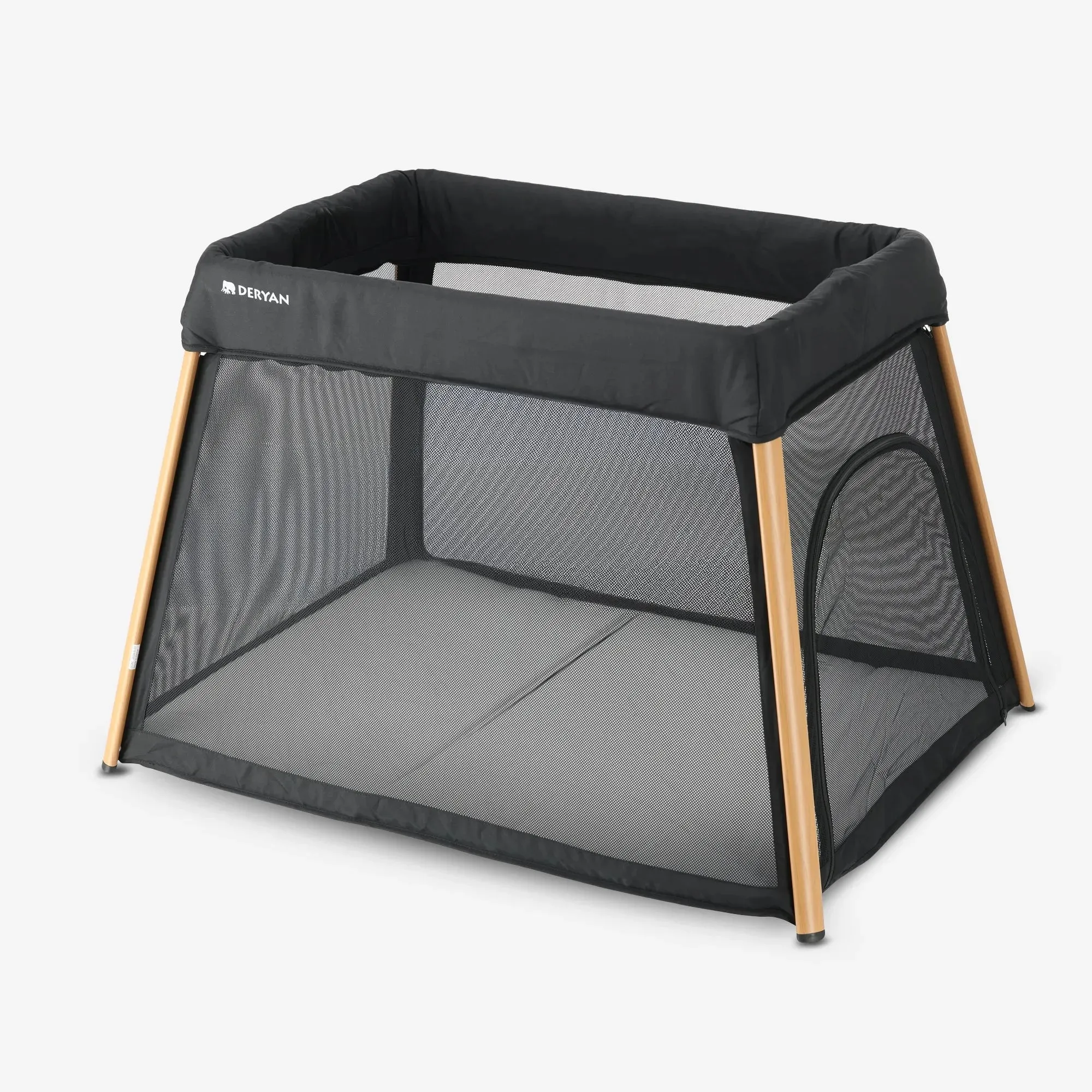 2-in-1 Camping Bed and Playpen - Includes a floor riser - Wood-look
