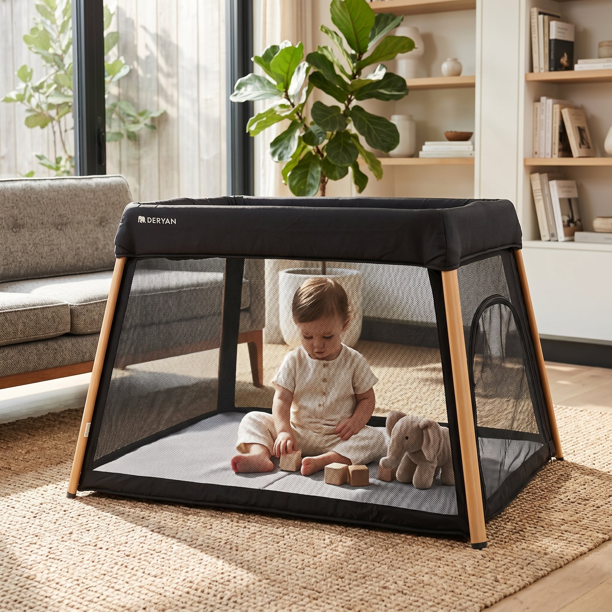 2-in-1 Camping Bed and Playpen - Includes a floor riser - Wood-look - Image 8
