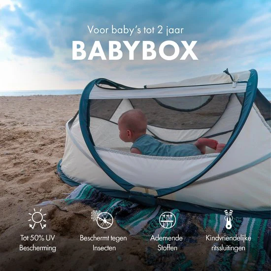BabyBox Baby Tent Camping Crib + Cotton Blanket - Cream - Image 3