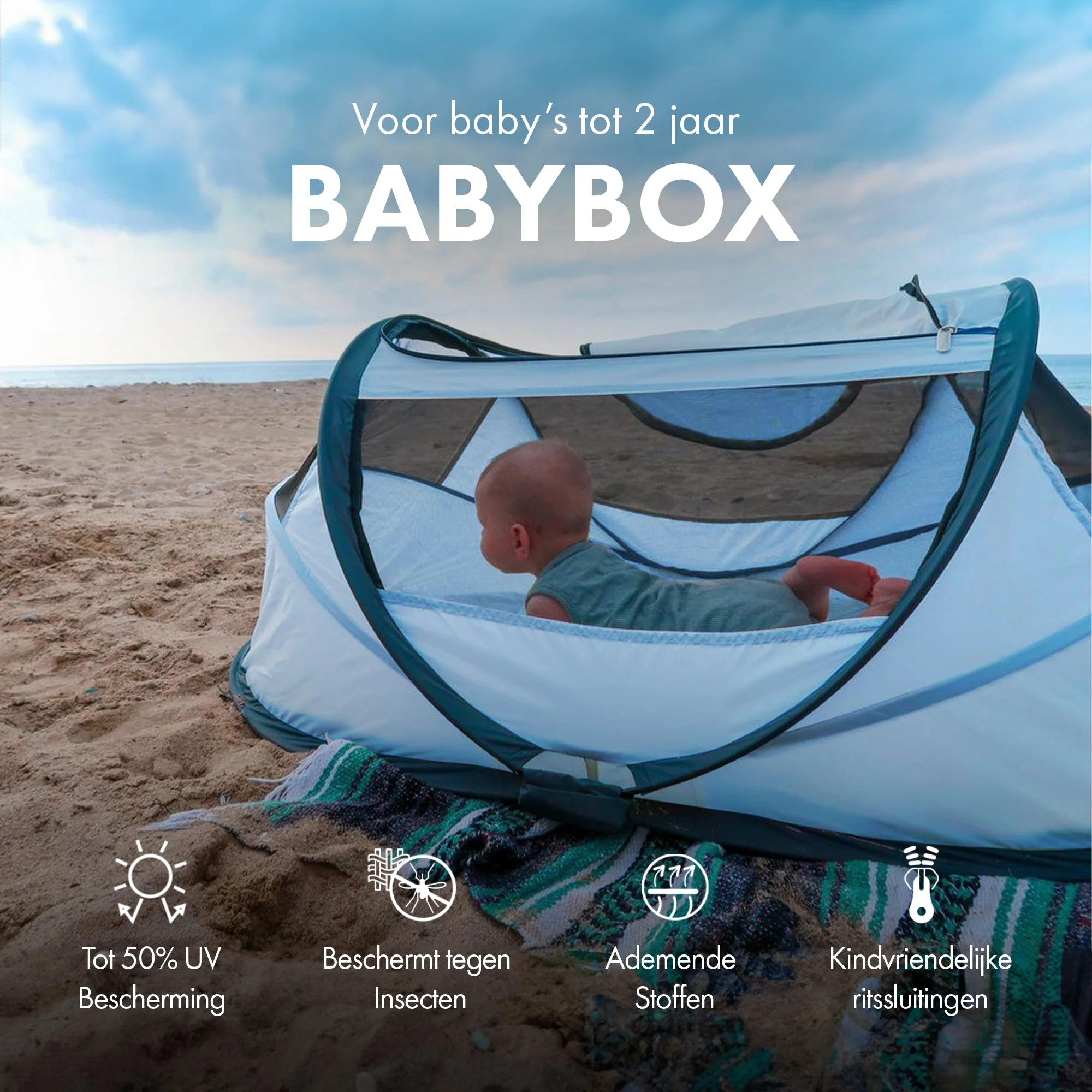 BabyBox Baby Tent Camping Crib + Cotton Blanket - Sky Blue - Image 3