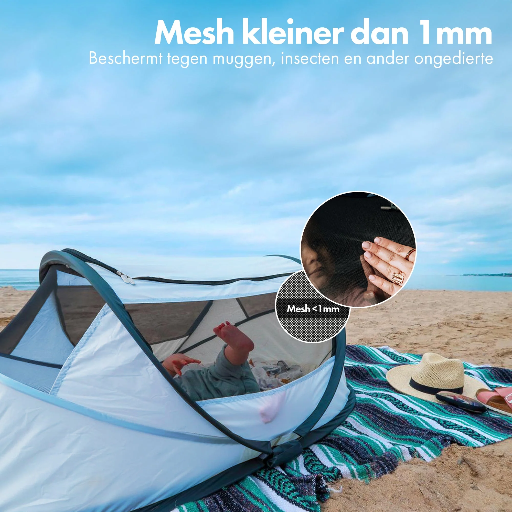 BabyBox Baby Tent Camping Crib + Cotton Blanket - Sky Blue - Image 8
