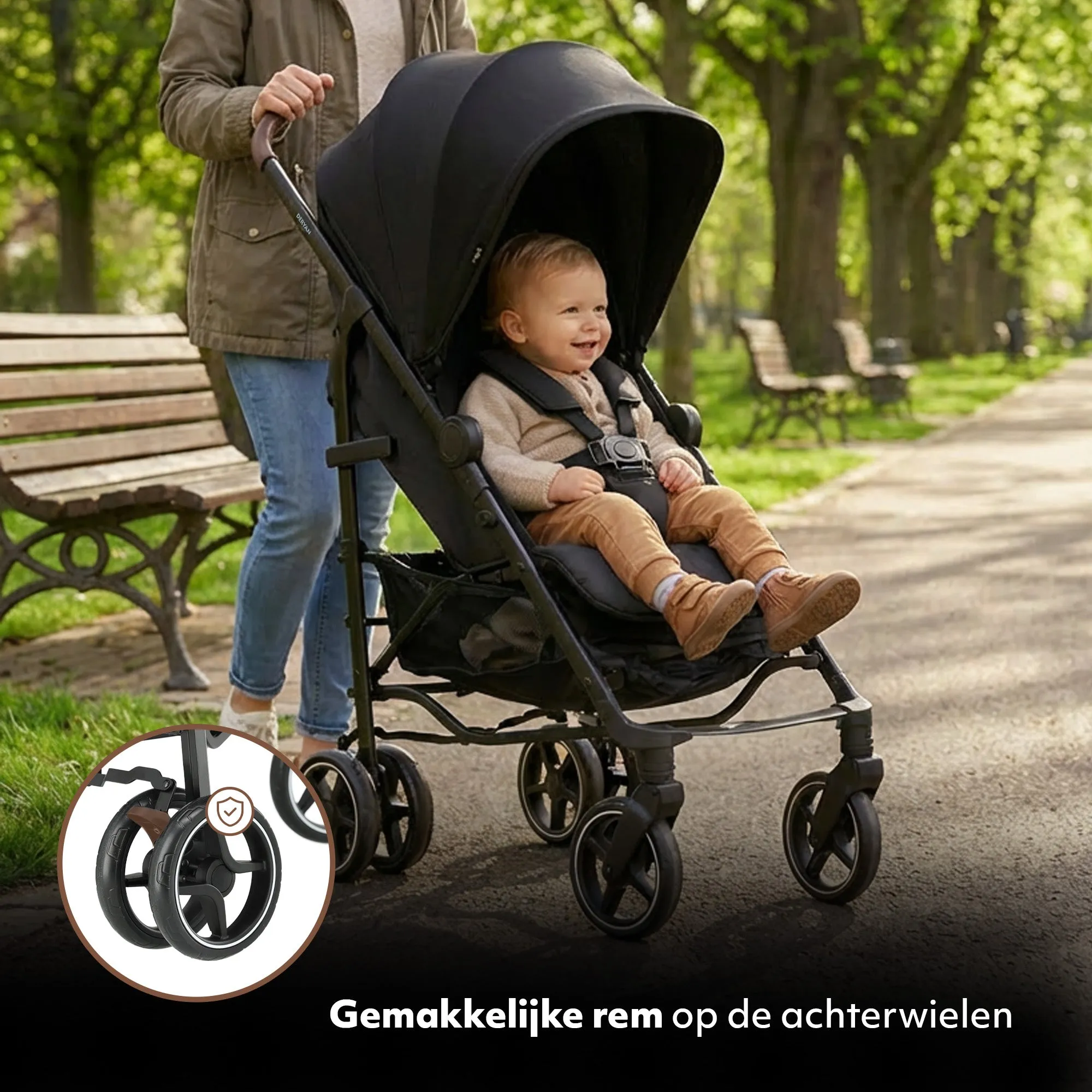 Bobbie Umbrella Stroller - Includes mosquito net - Includes carry bag - Suitable for children up to 48.5 lbs - Black - Image 5