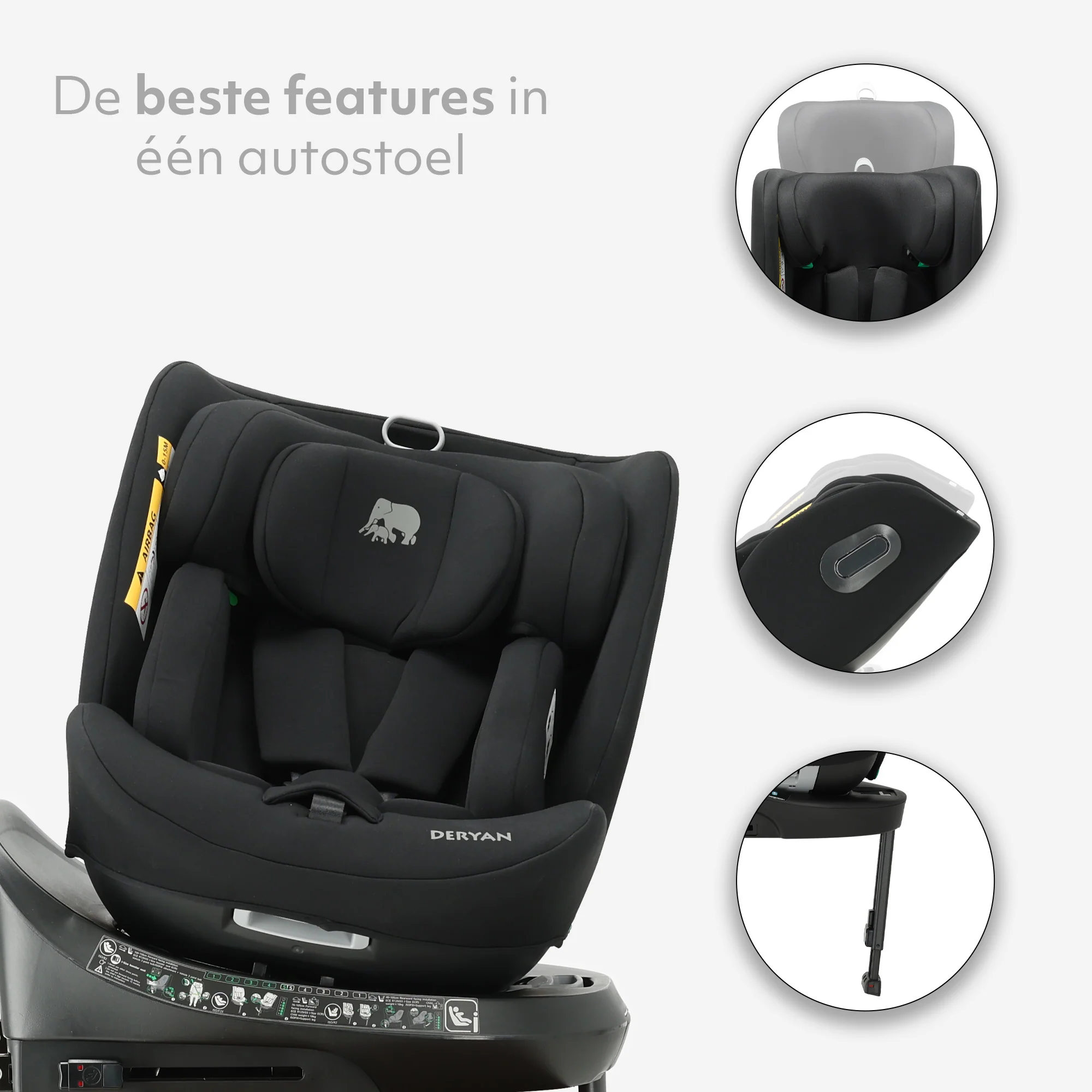 Carly Luxe i-Size Car Seat - 0-79.4 lbs - Isofix + support leg - 360 rotatable - Black - Image 6