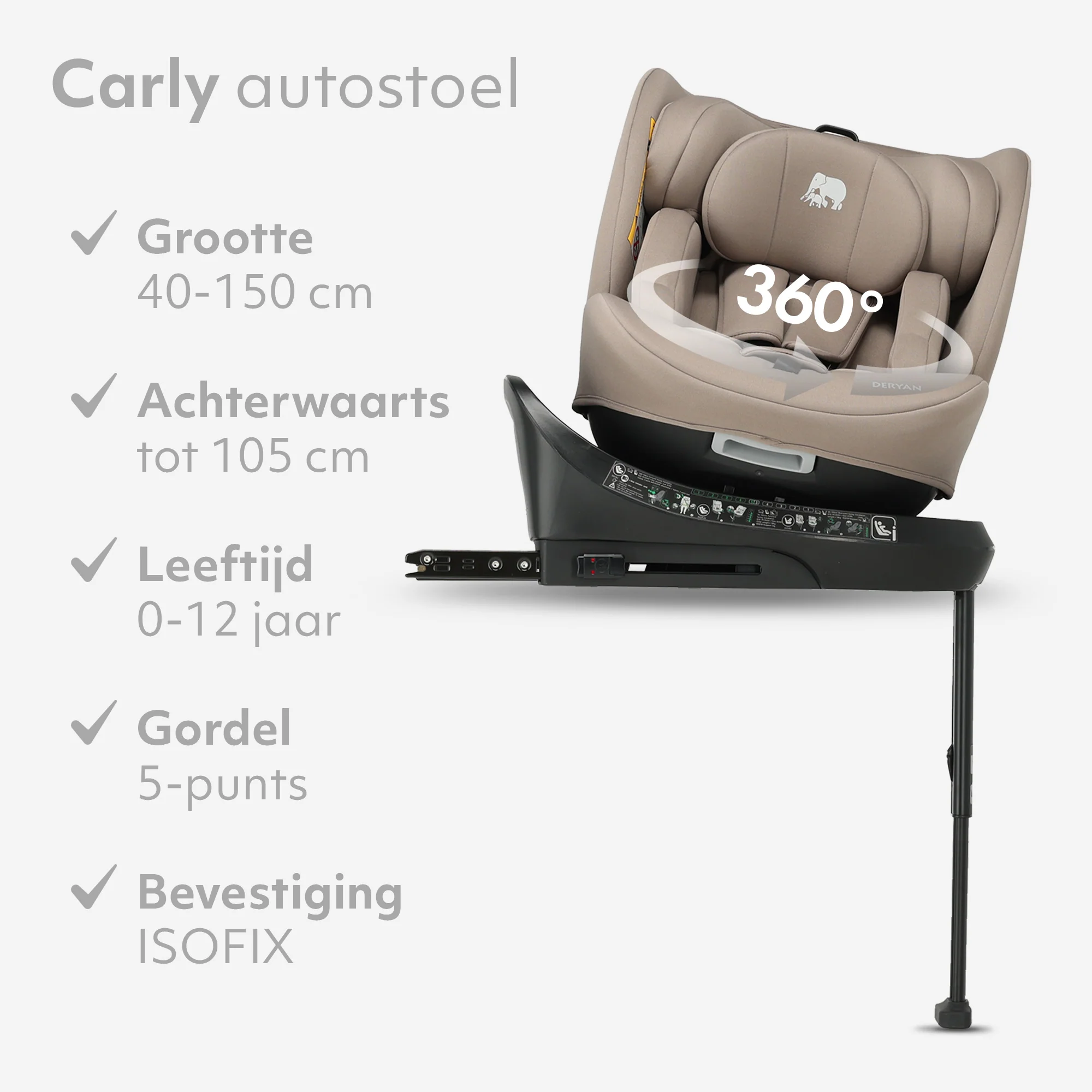 Carly Luxe i-Size Car Seat - 0-36 kg - Isofix + support leg - 360° rotatable - Truffle Nougat - Image 4