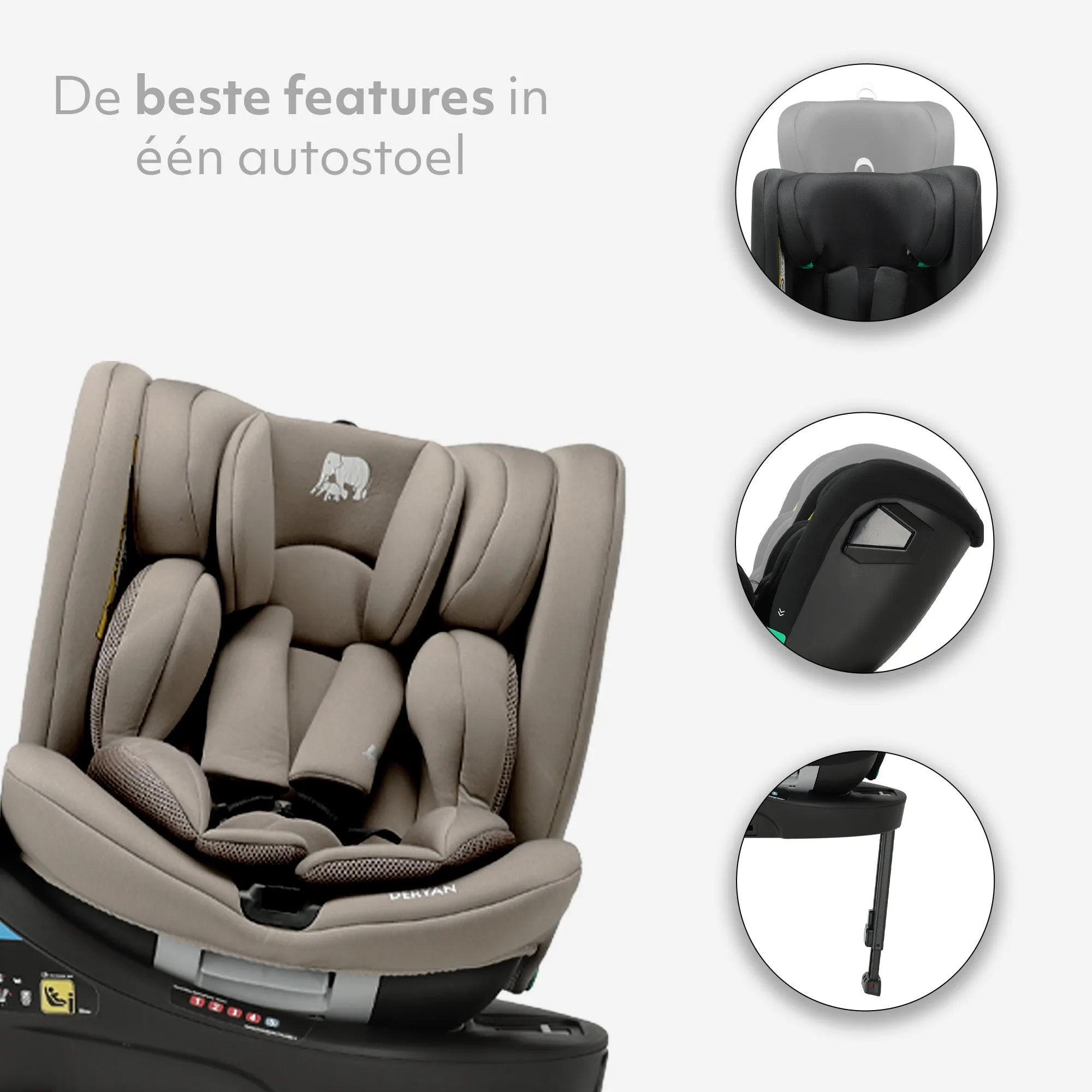 Chase Luxe i-Size/Isofix 360° Support Leg Car Seat 40–150 cm – 0–36 kg – Truffle Nougat - Image 4