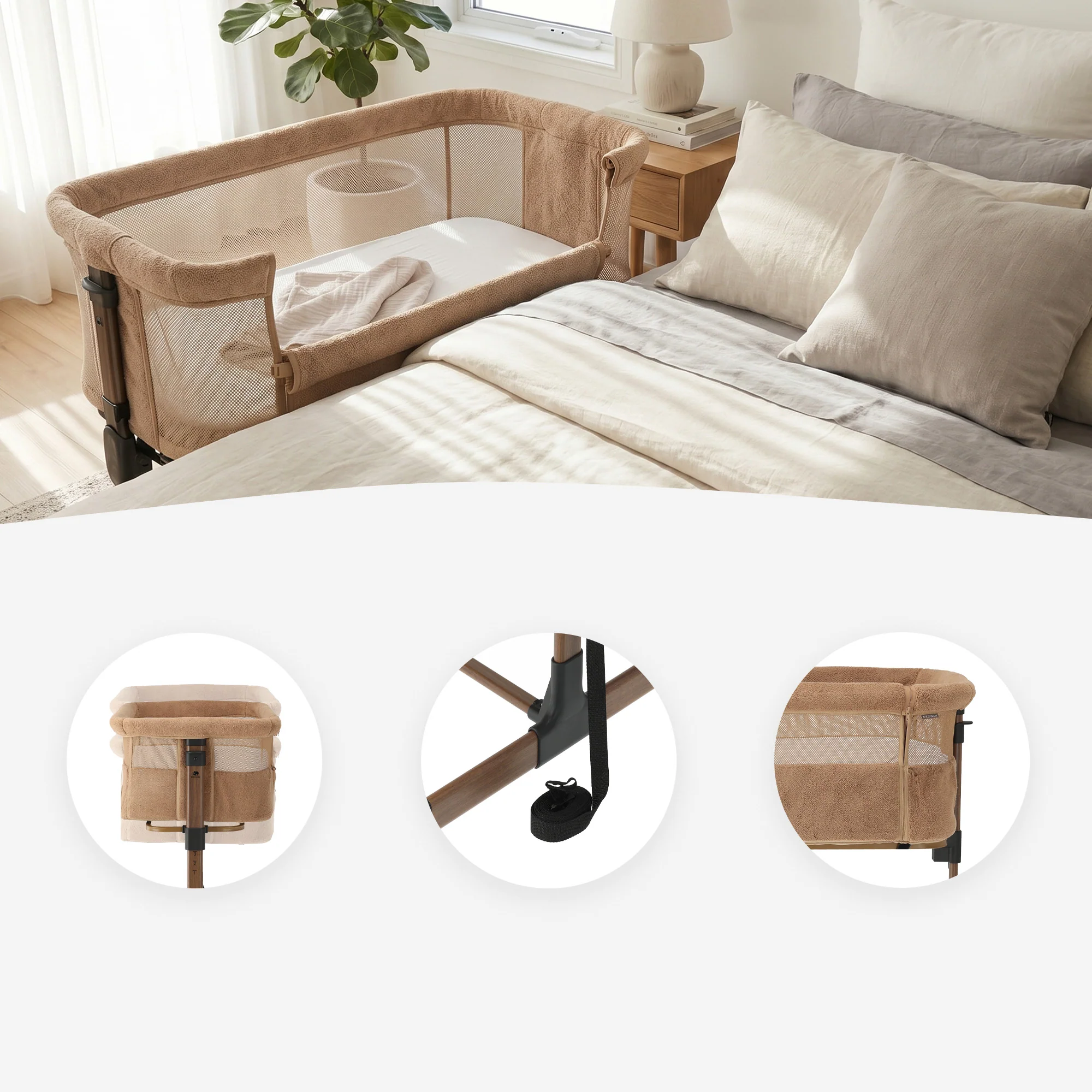 Snoozy Co-Sleeper Cradle - Teddy Brown - Image 6