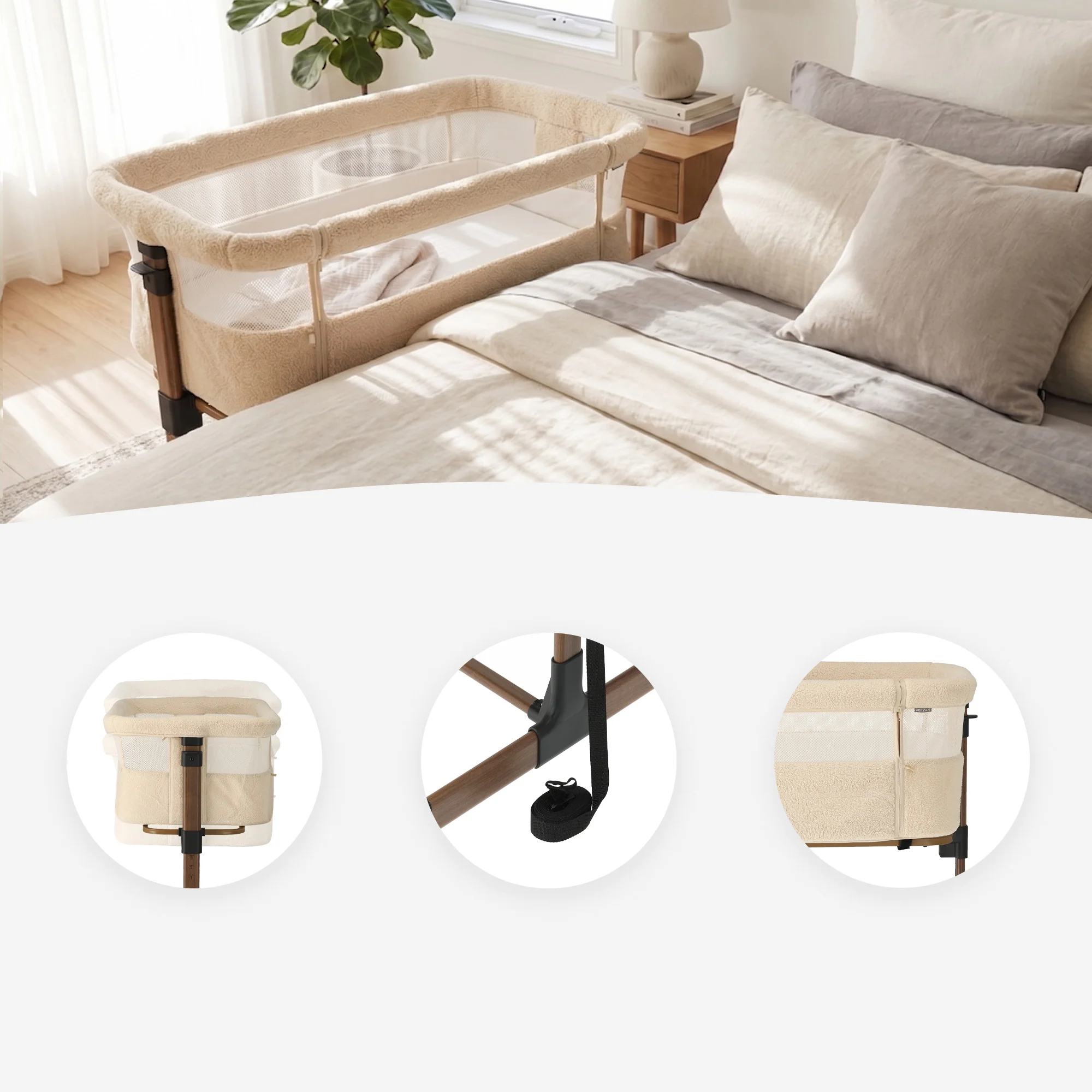Snoozy Co-Sleeper Cradle - Teddy Nougat - Image 6