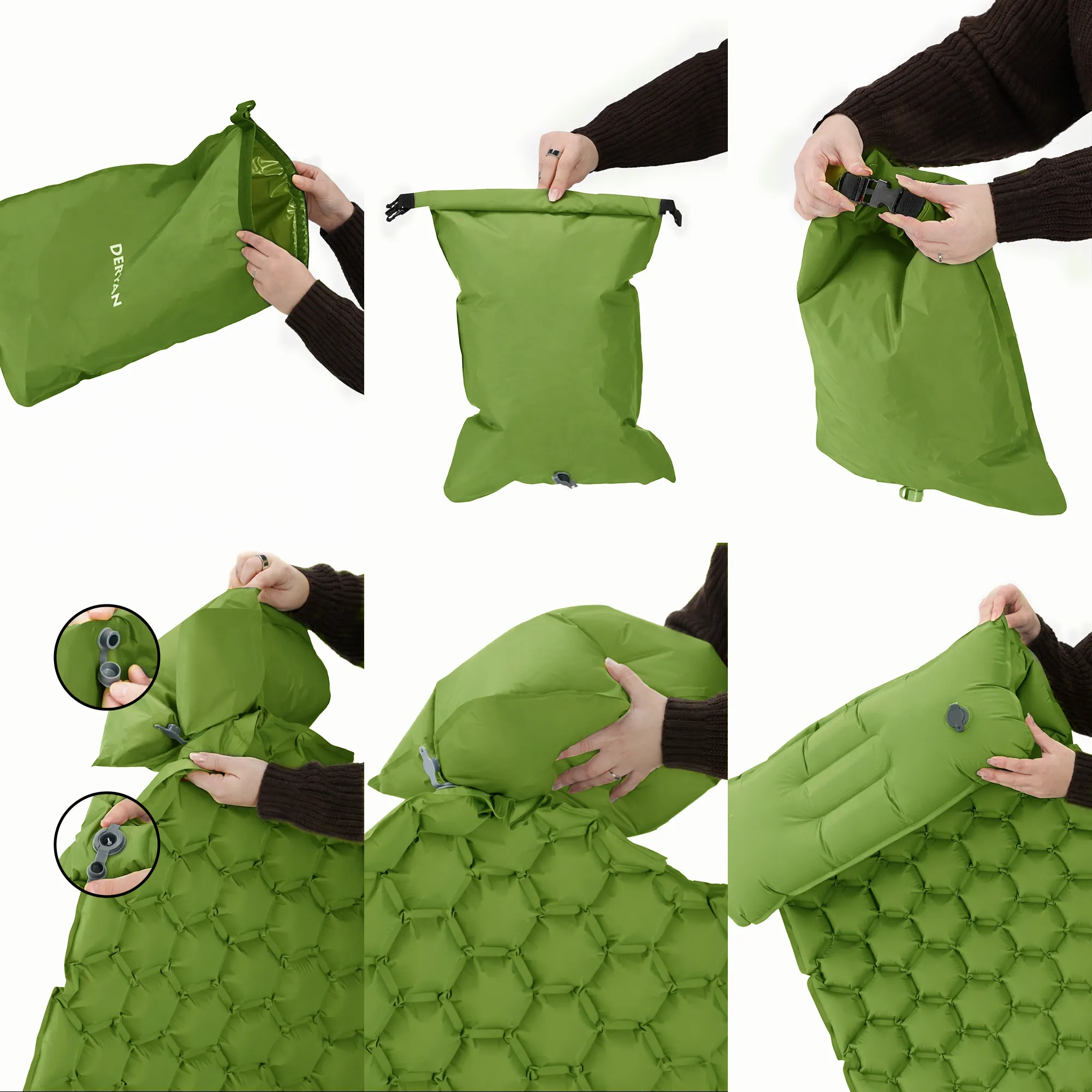 Deryan Bed - Camping Air Mattress - Includes Carry Bag - Green - Image 10