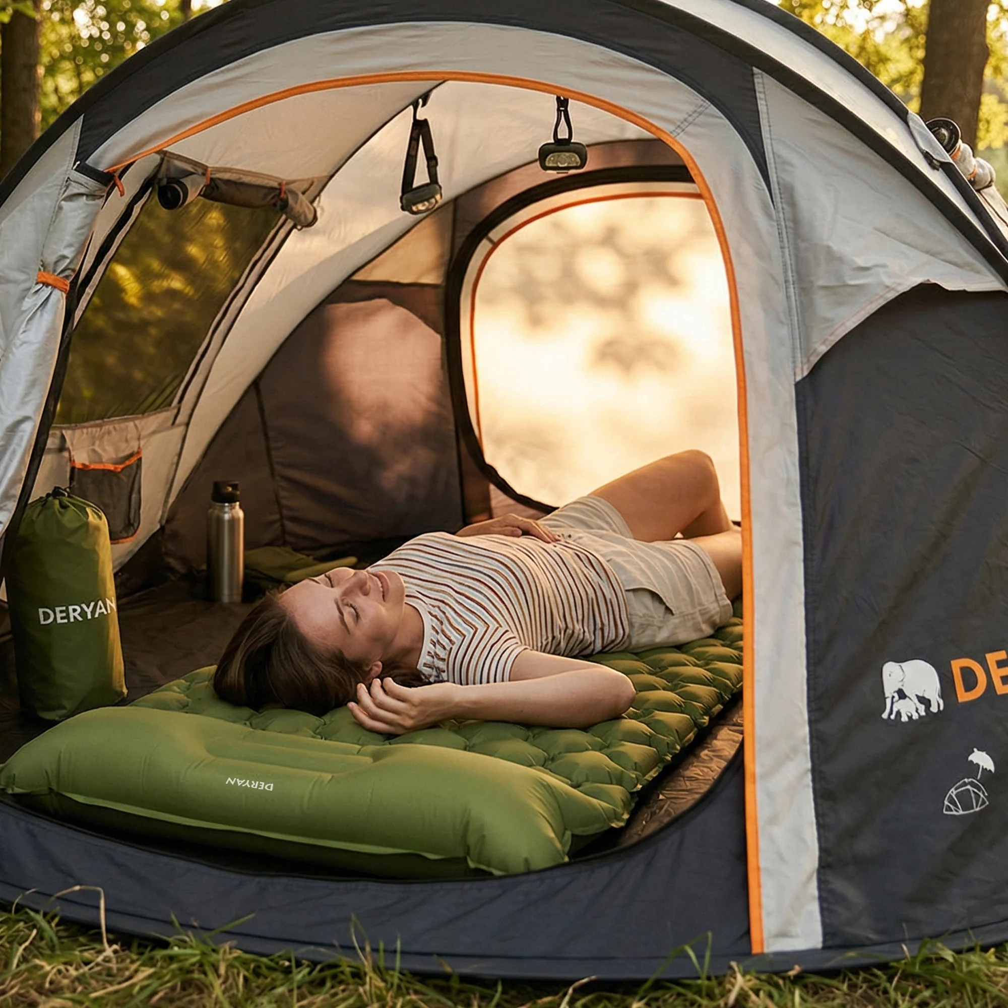 Deryan Bed - Camping Air Mattress - Includes Carry Bag - Green - Image 11