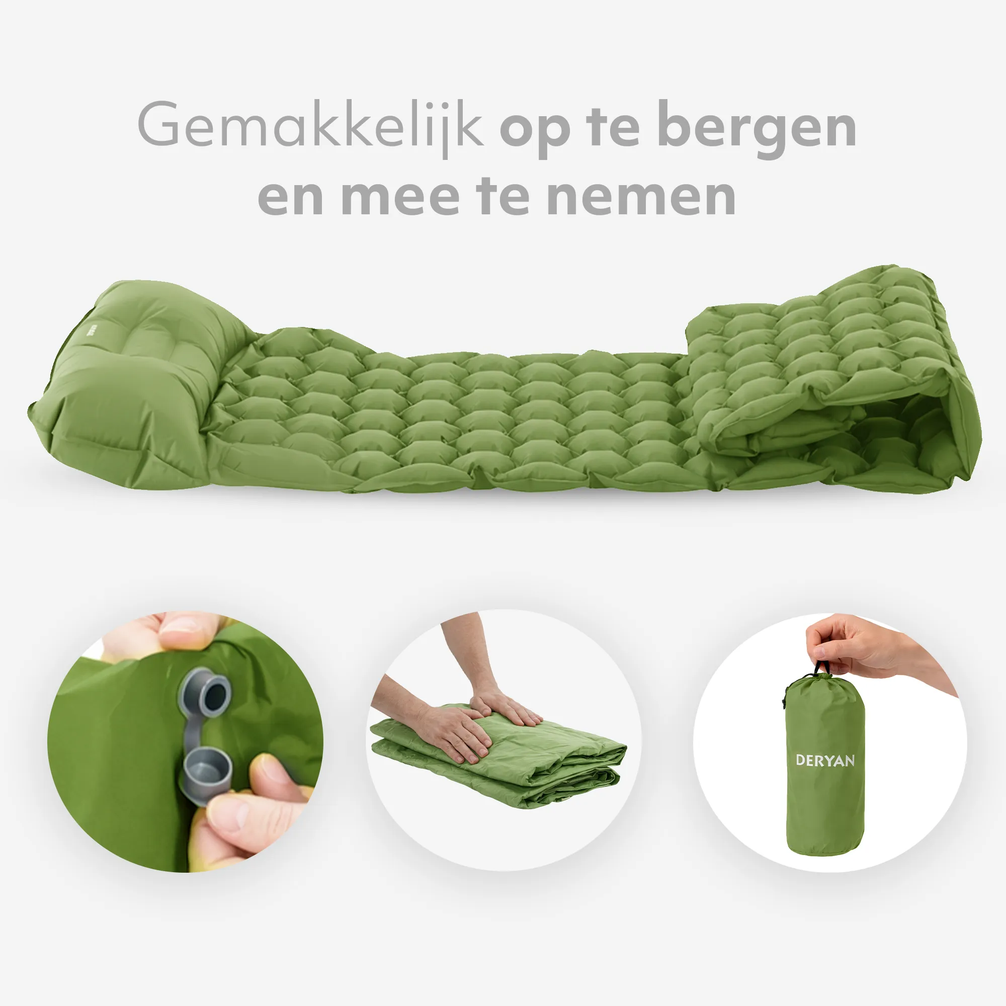 Deryan Bed - Camping Air Mattress - Includes Carry Bag - Green - Image 5