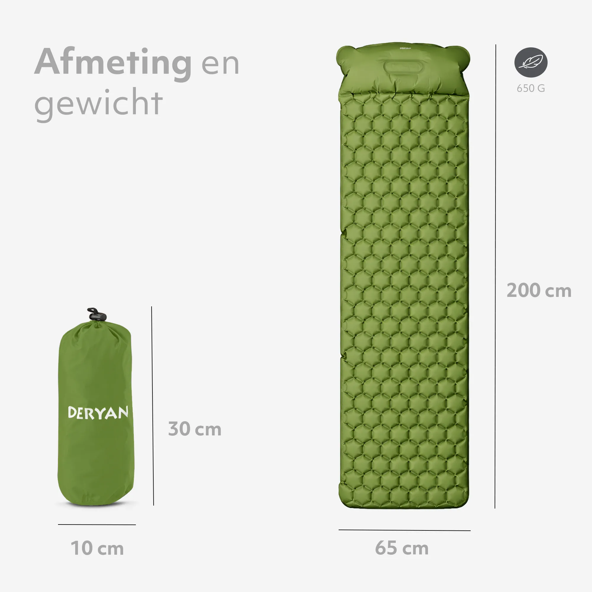 Deryan Bed - Camping Air Mattress - Includes Carry Bag - Green - Image 6