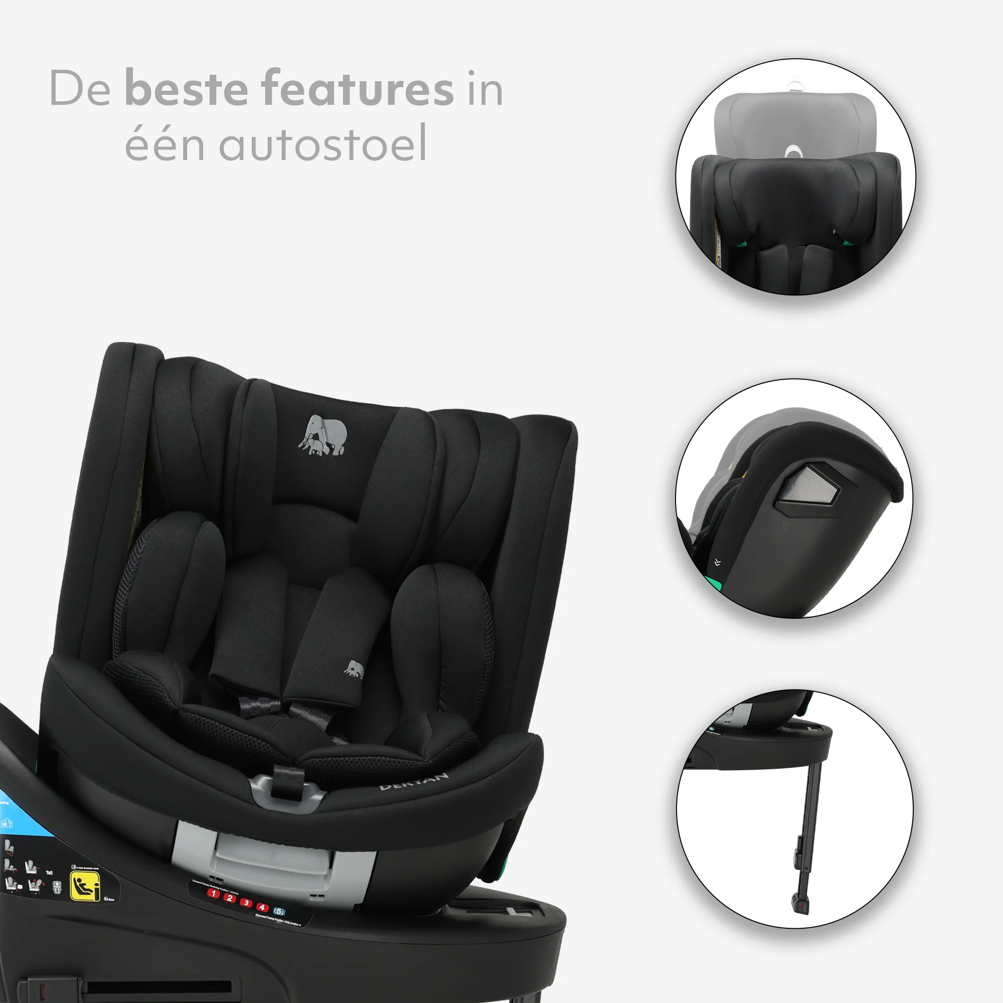 Chase Luxe i-Size Car Seat - 0-79.4 lbs - Isofix support leg - 360 rotatable - Black - Image 4