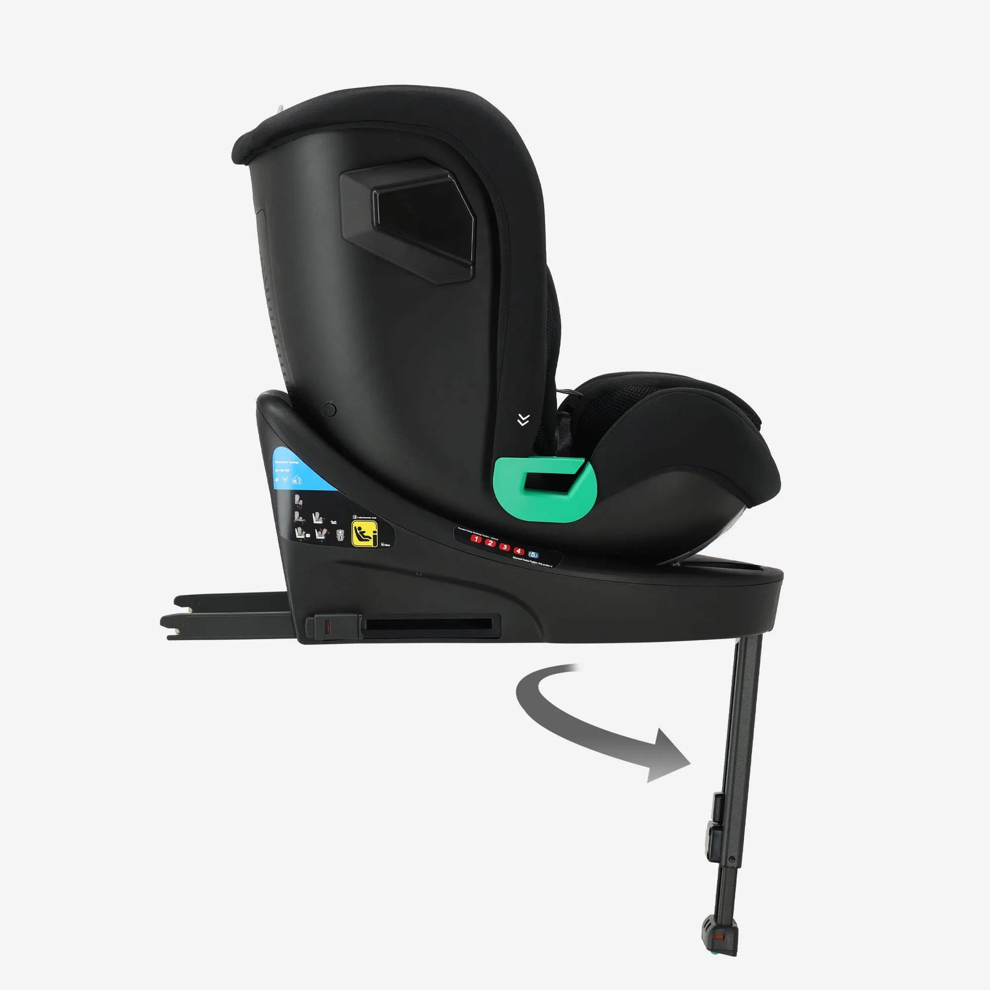 Chase Luxe i-Size Car Seat - 0-79.4 lbs - Isofix support leg - 360 rotatable - Black - Image 9