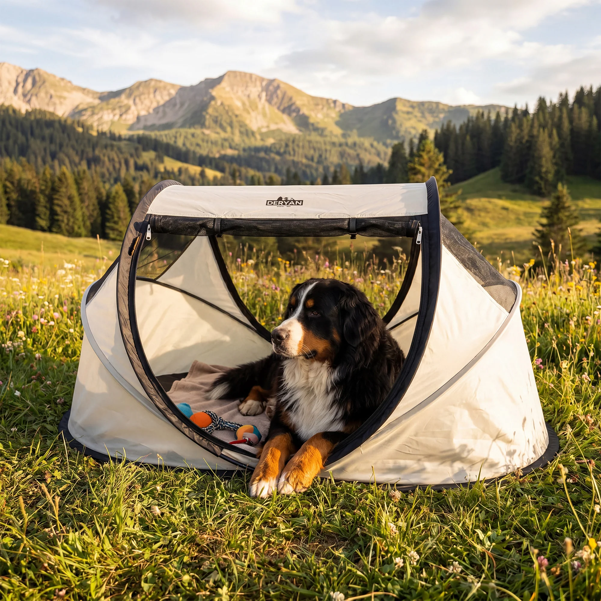 DERYAN Dogs & Cats - Luxury Pop-Up Pet Travel-Cot - Dog Run - Pop-up system - Foldable bench - Extra thick mesh - Large - Image 2