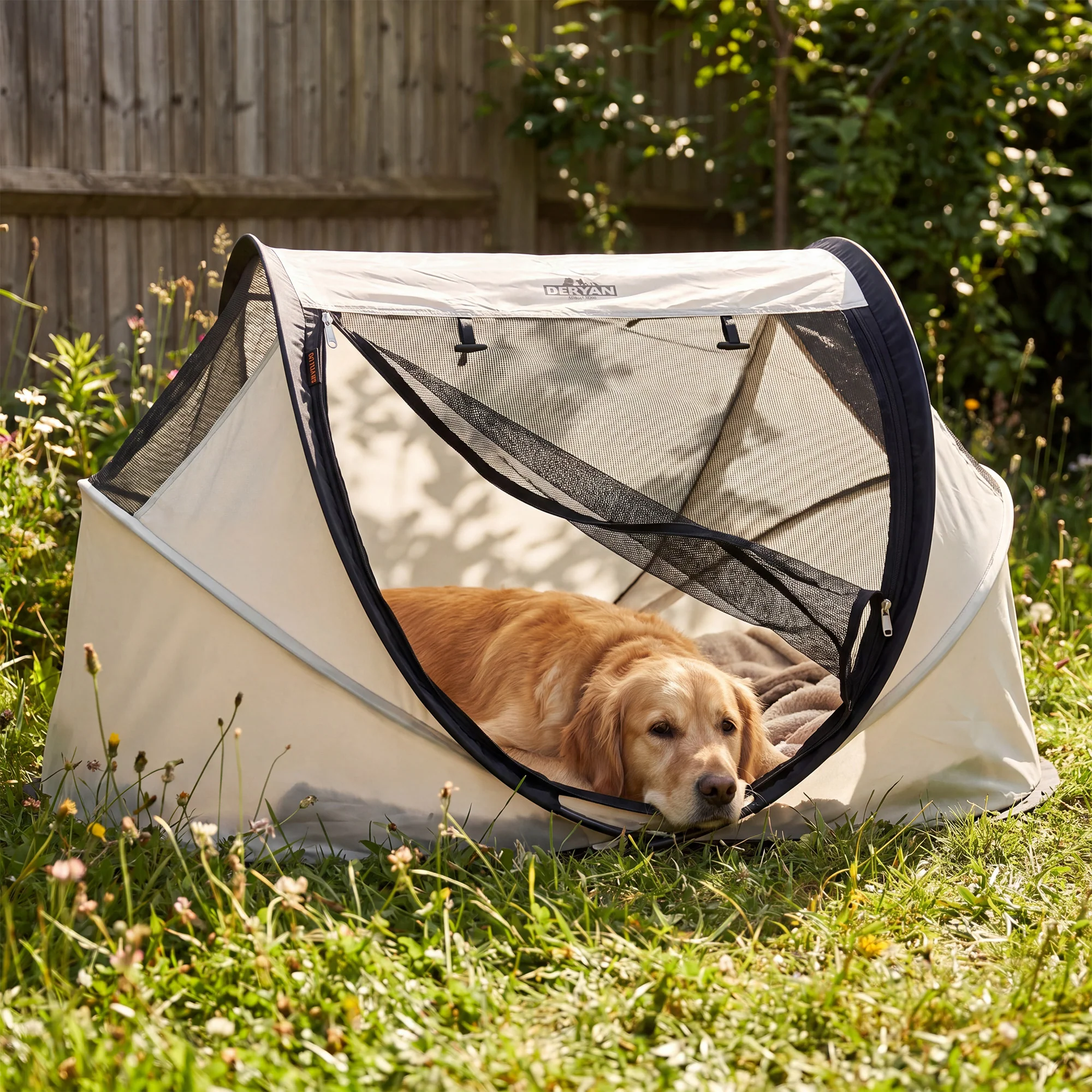 DERYAN Dogs & Cats - Luxury Pop-Up Pet Travel-Cot - Dog Run - Pop-up system - Foldable bench - Extra thick mesh - Large - Image 5