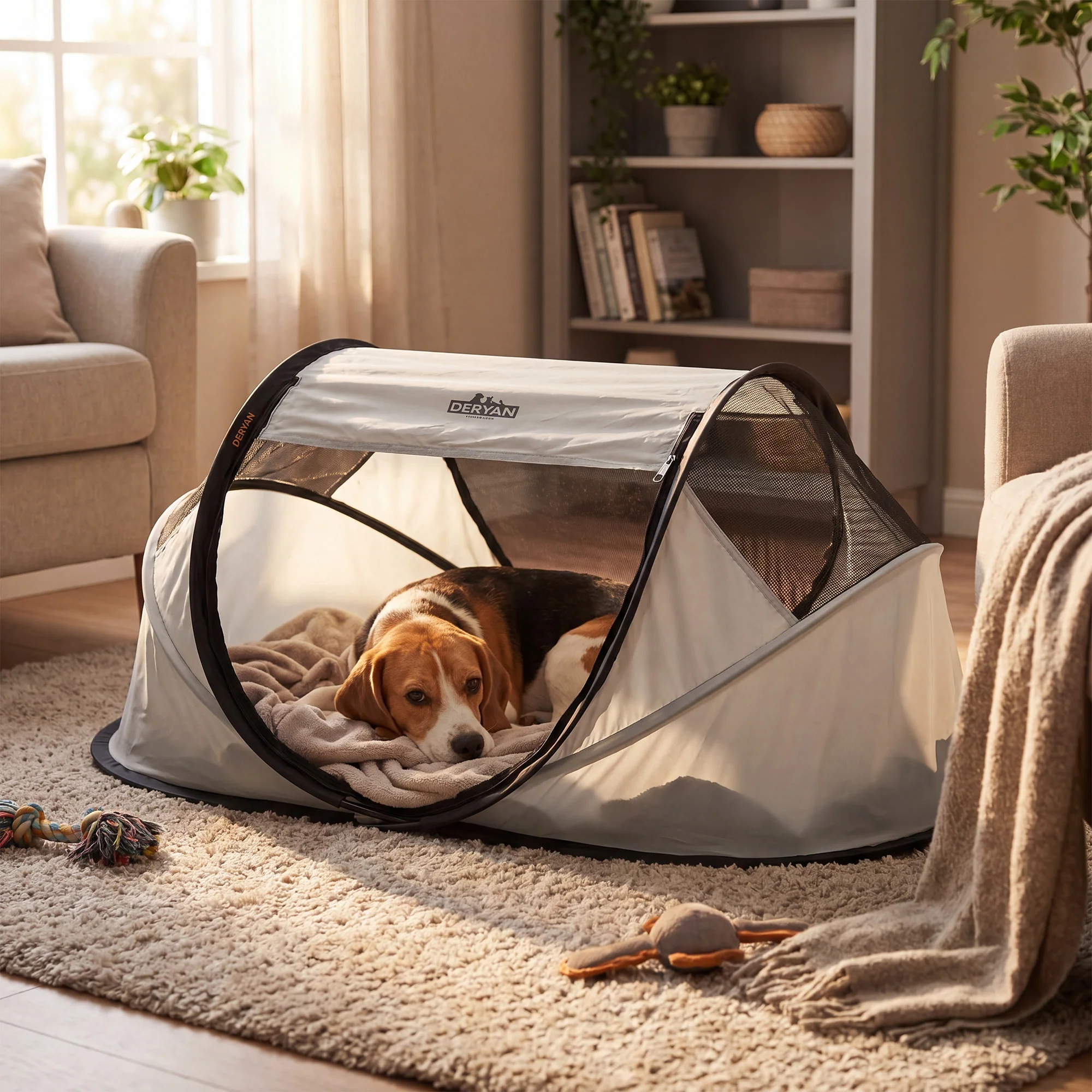 DERYAN Dogs & Cats - Luxury Pop-Up Pet Travel-Cot - Dog Pen - Pop-up system - Foldable bench - Extra thick mesh - Medium - Image 2