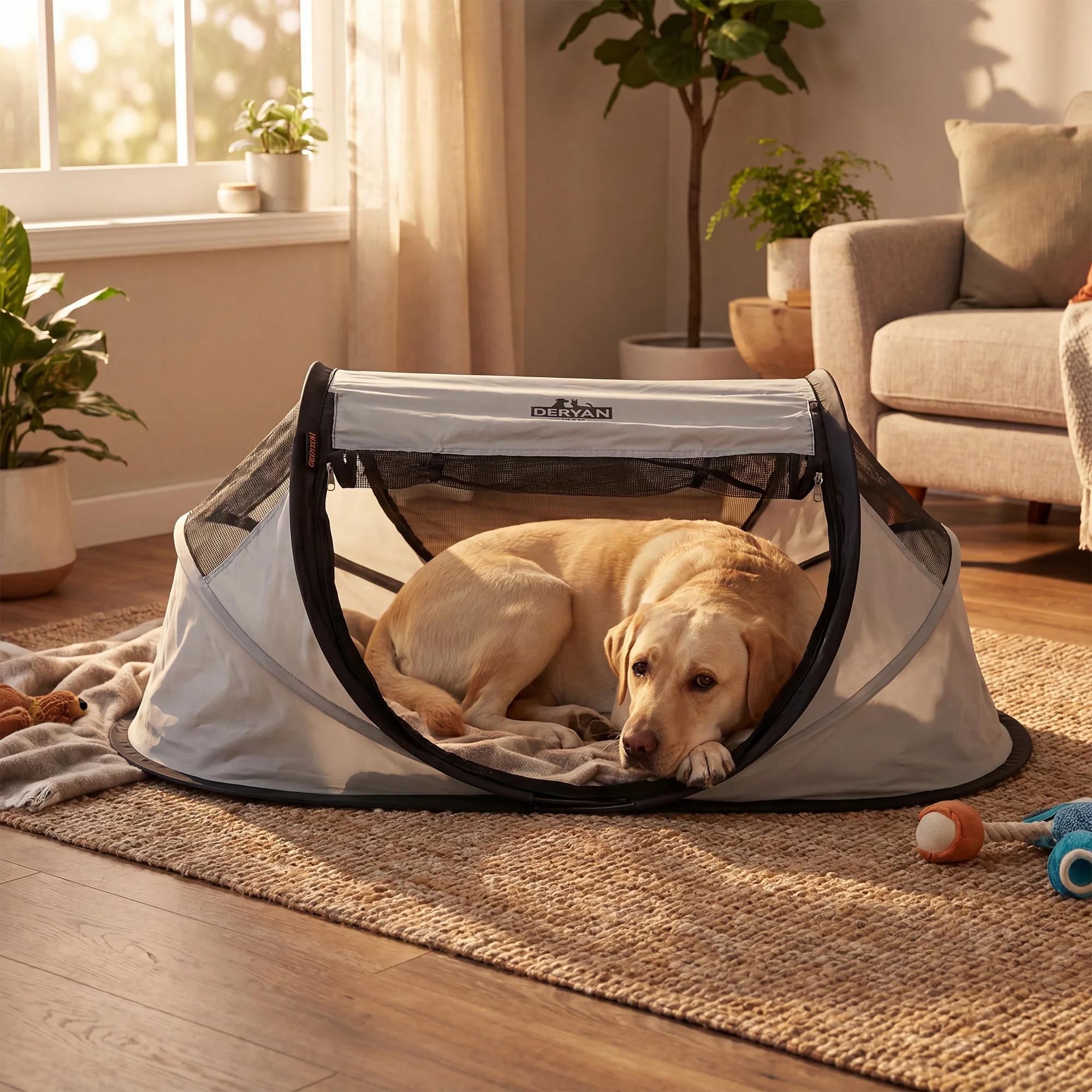 DERYAN Dogs & Cats - Luxury Pop-Up Pet Travel-Cot - Dog Pen - Pop-up system - Foldable bench - Extra thick mesh - Medium - Image 4