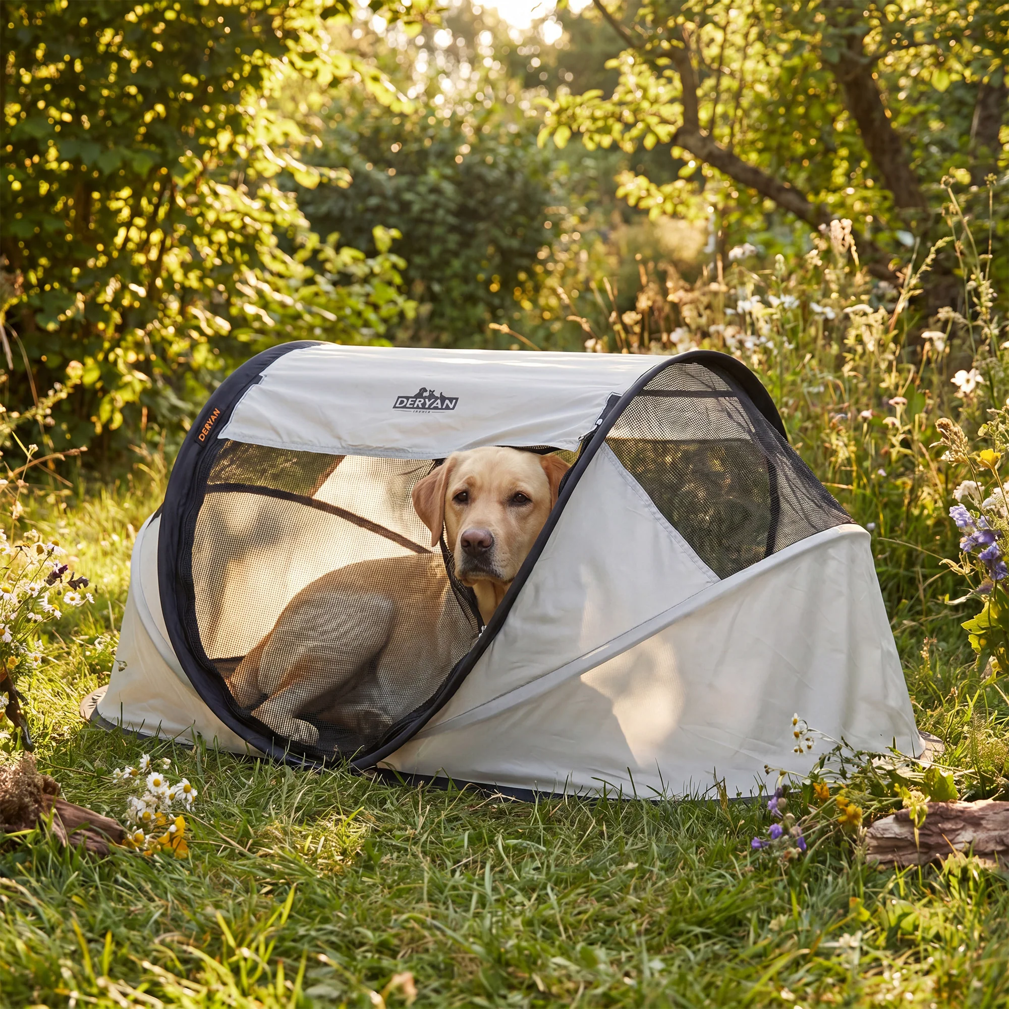 DERYAN Dogs & Cats - Luxury Pop-Up Pet Travel-Cot - Dog Pen - Pop-up system - Foldable bench - Extra thick mesh - Medium - Image 5
