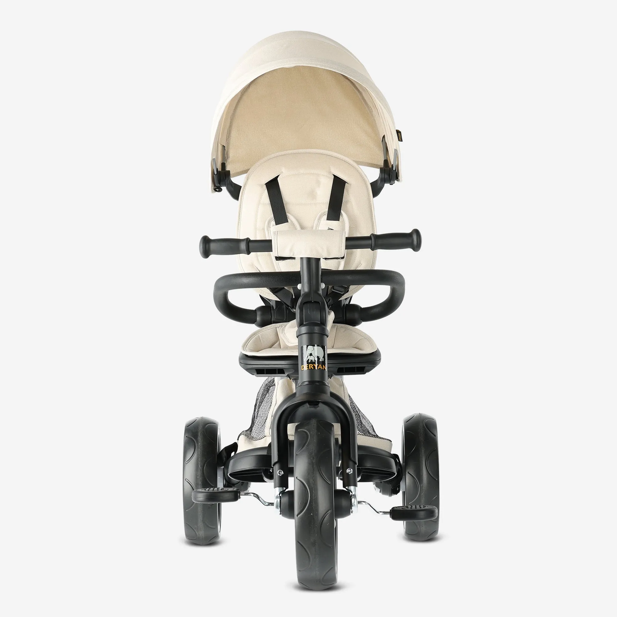 Explorer Luxe Tricycle with push bar - Foldable with basket cream - Image 3