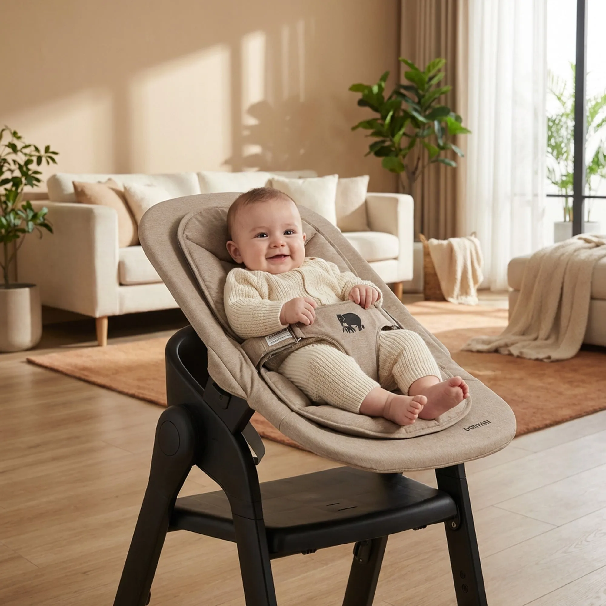 Deryan High Chair with Bouncer - Black/Nougat - Image 13