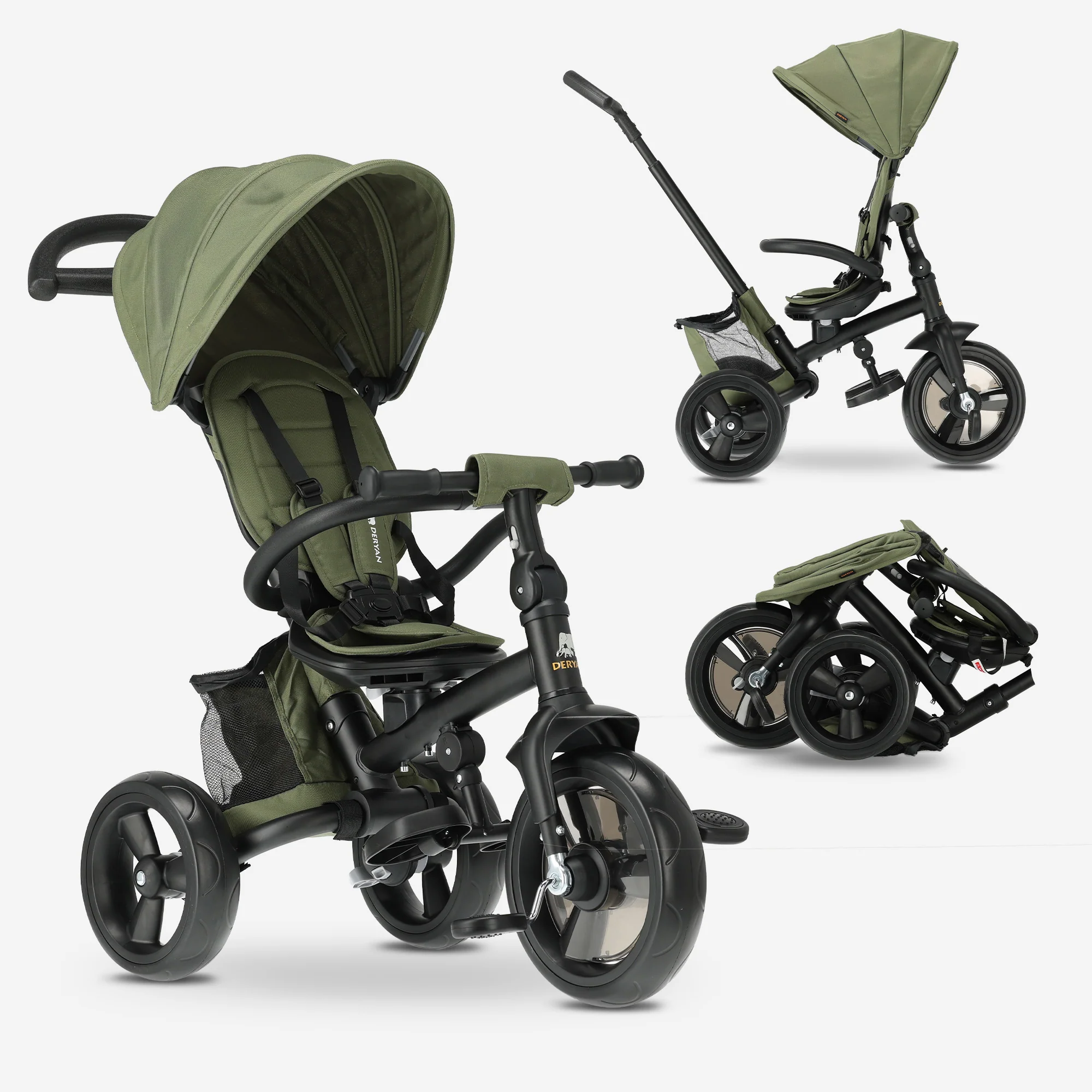 Explorer Luxury Tricycle with Push Bar - Foldable with Basket (Green)