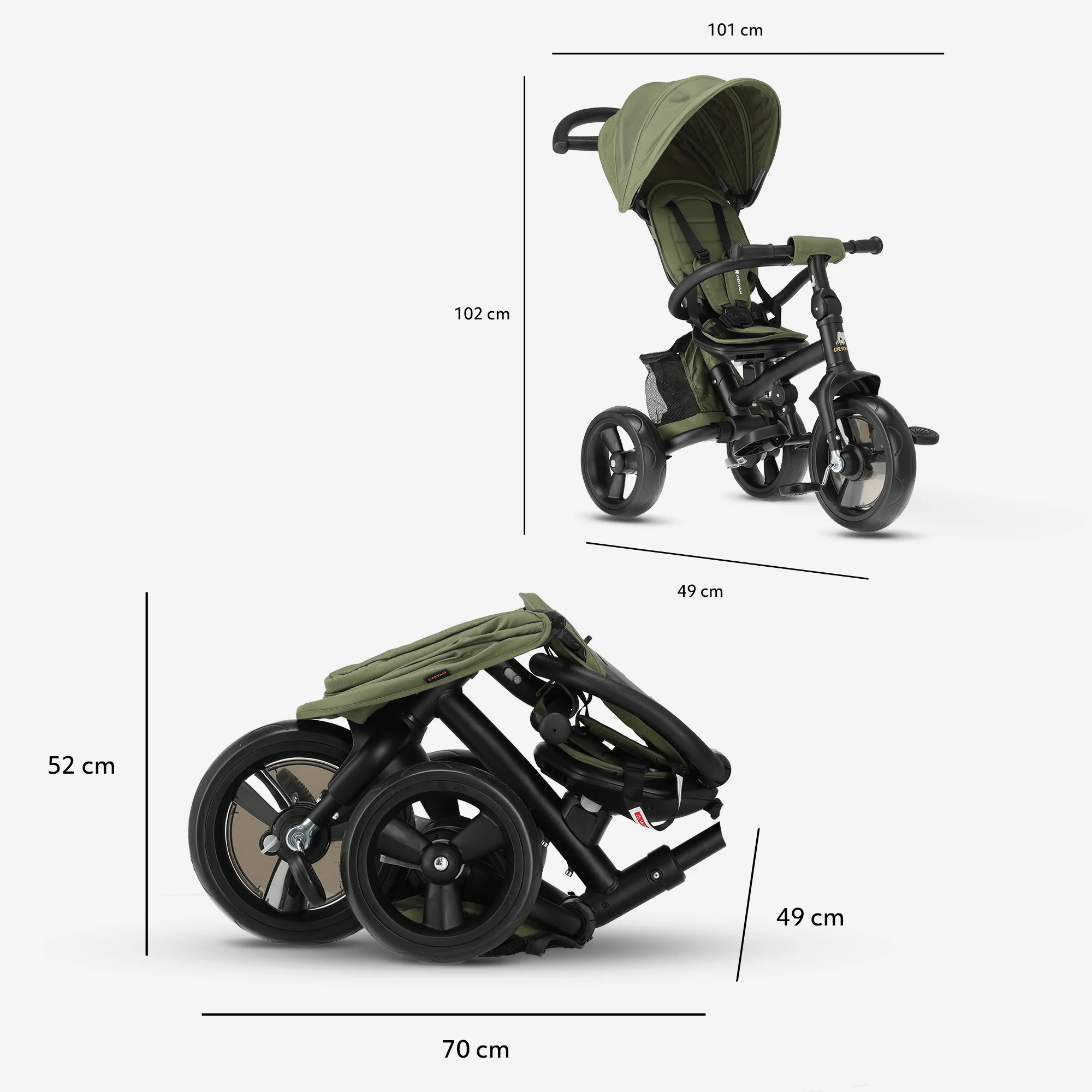 Explorer Luxury Tricycle with Push Bar - Foldable with Basket (Green) - Image 8