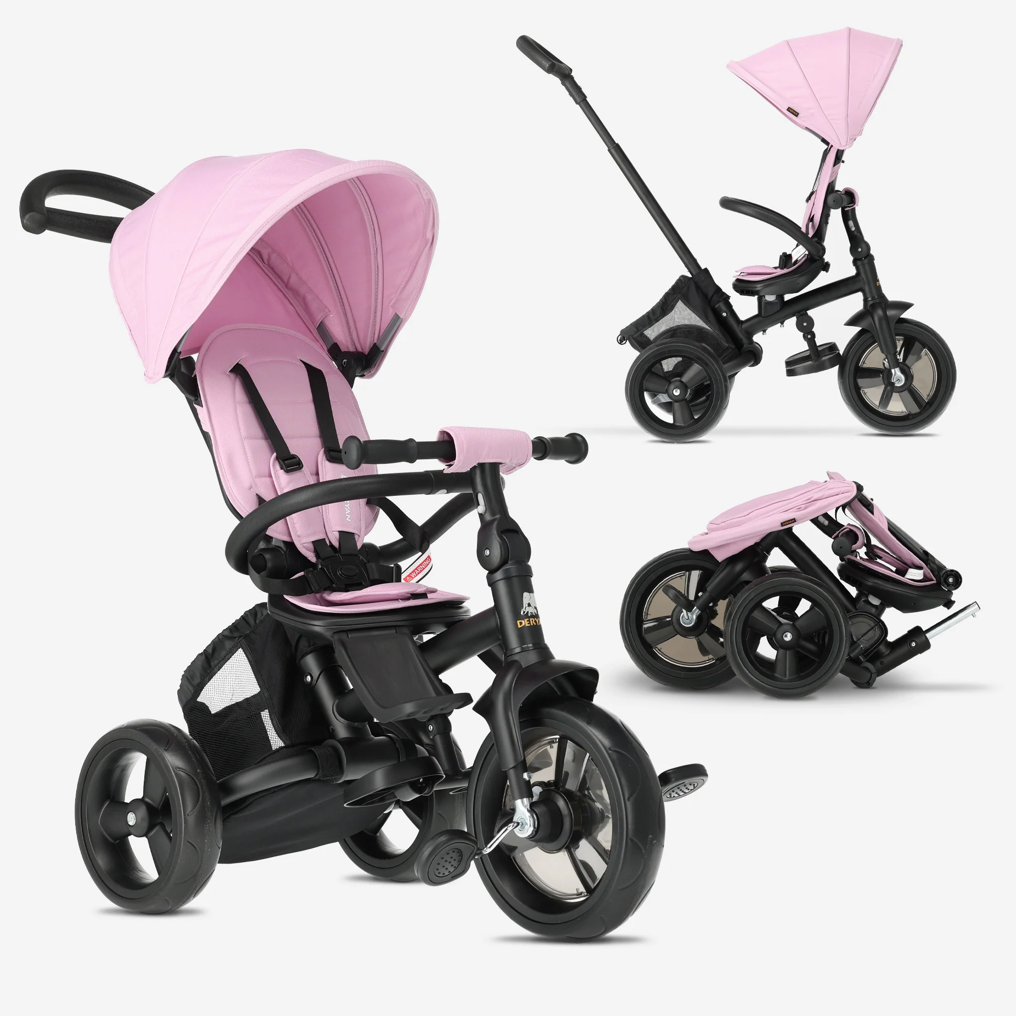 Explorer Luxury Tricycle with Push Bar - Foldable with Basket, Pink