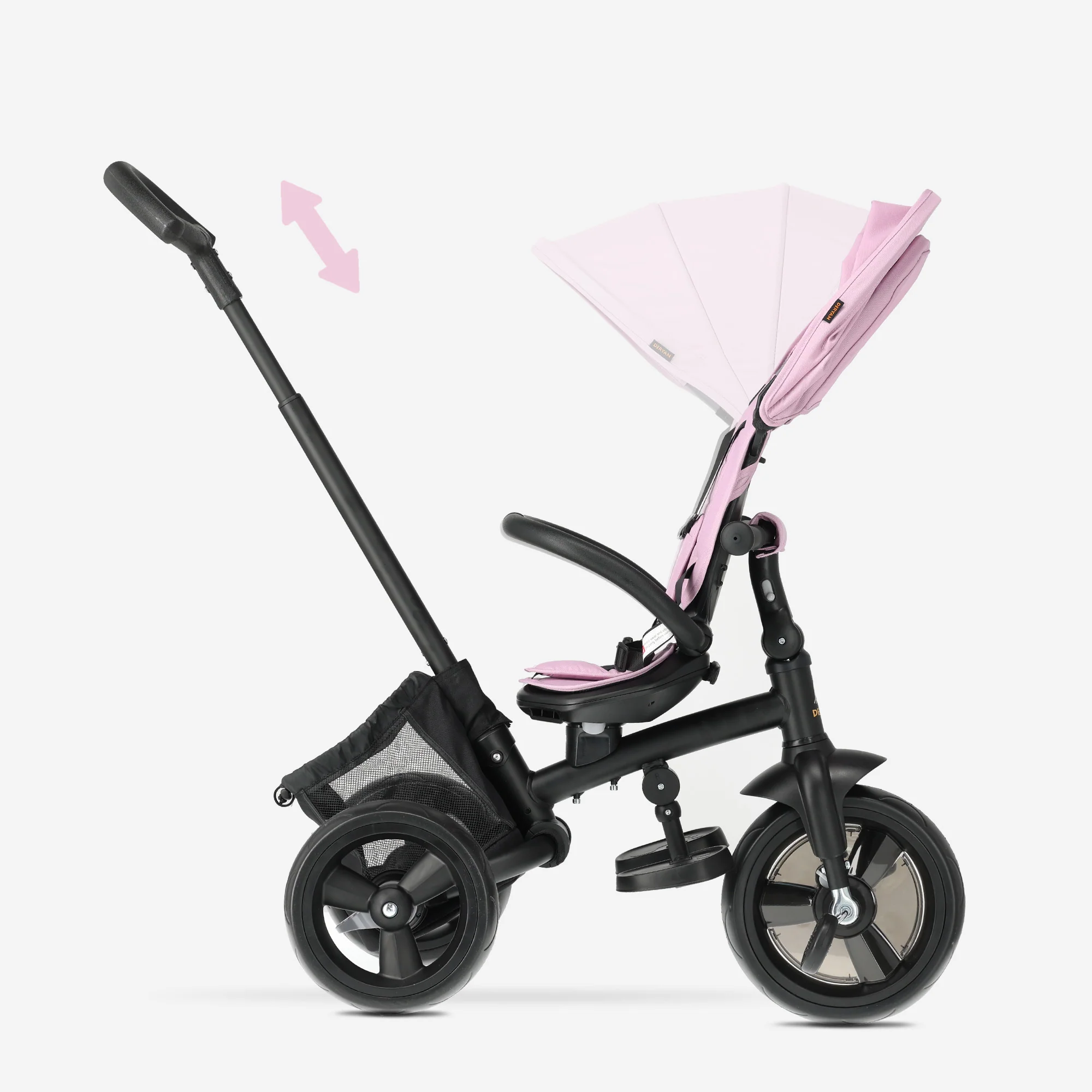 Explorer Luxury Tricycle with Push Bar - Foldable with Basket, Pink - Image 6