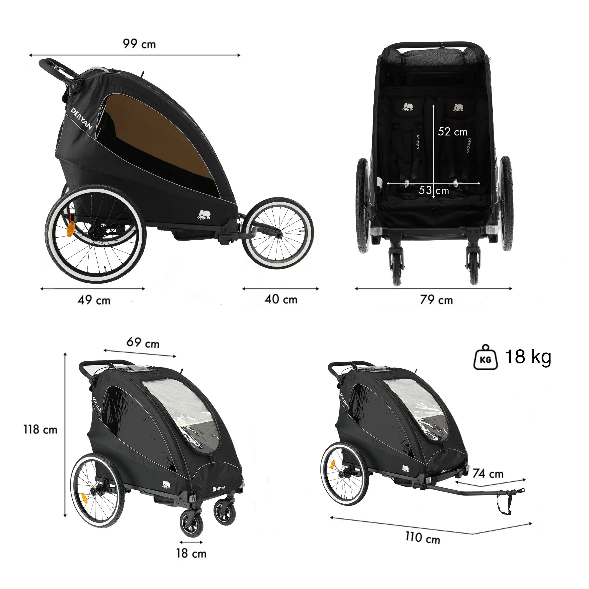 Luxury Bike Trailer - bike trailer, stroller, and jogging stroller - Black - Image 12