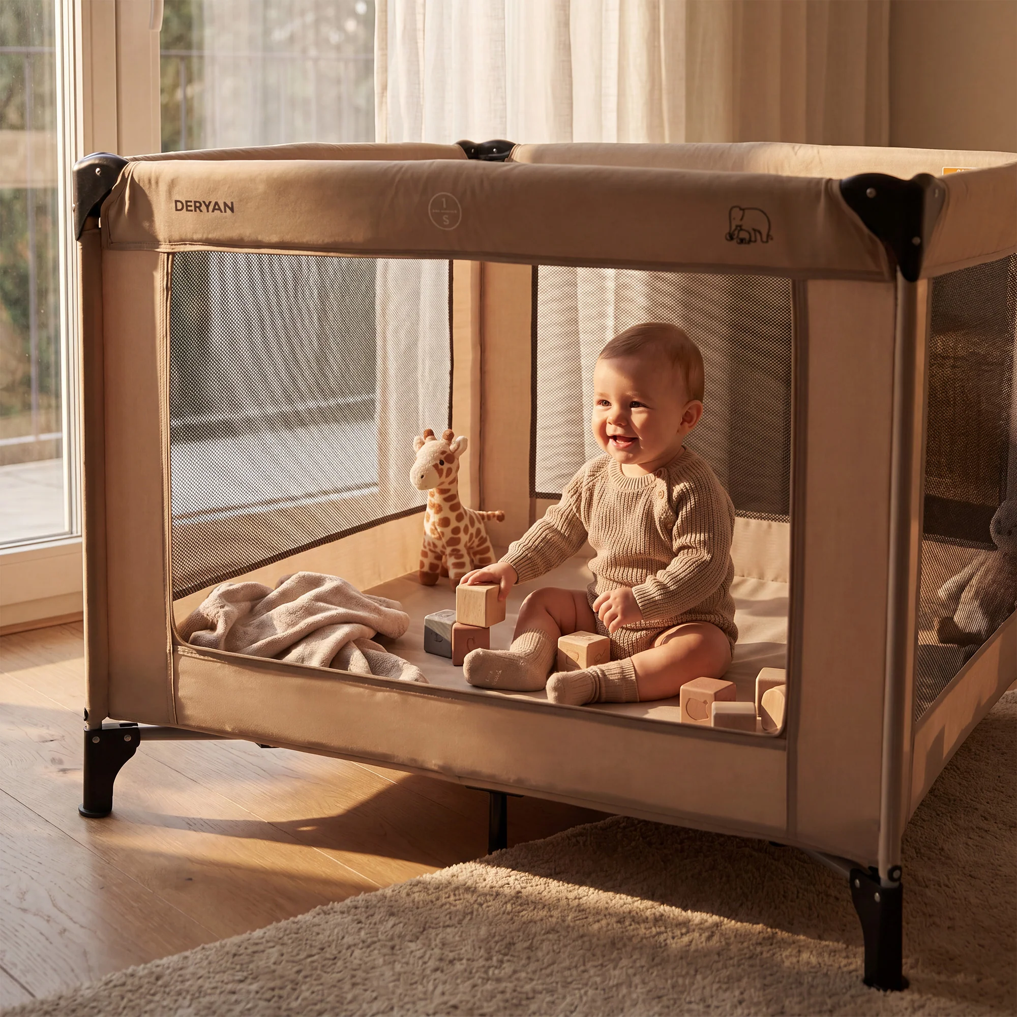 Foldable Playpen 100x100 cm - Nougat - Image 2