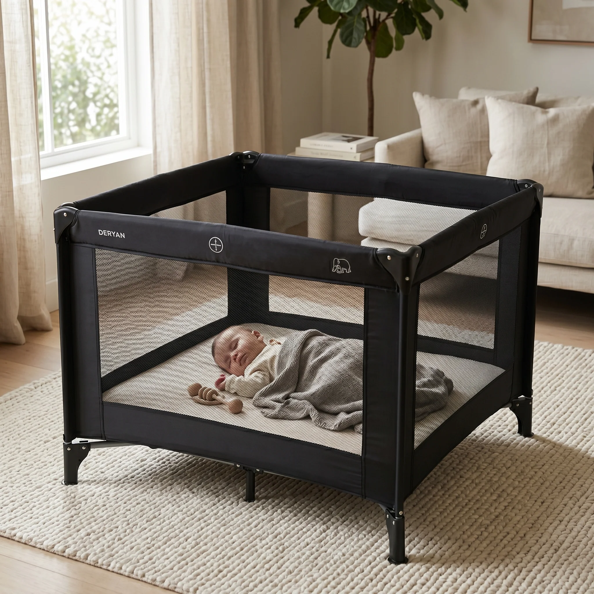 Foldable Playpen 100x100 cm - Black - Image 2
