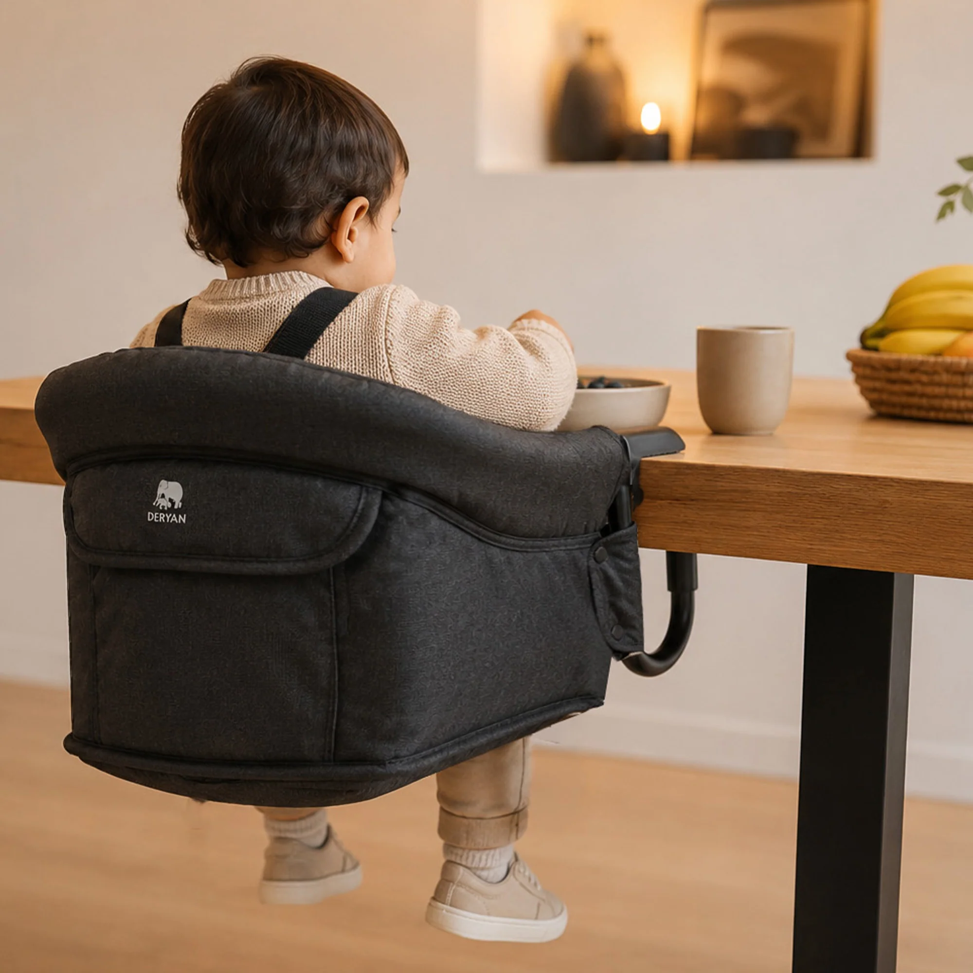 Children's Chair, Table-Hanging Chair, Foldable - High Chair - Dark Gray - Image 6