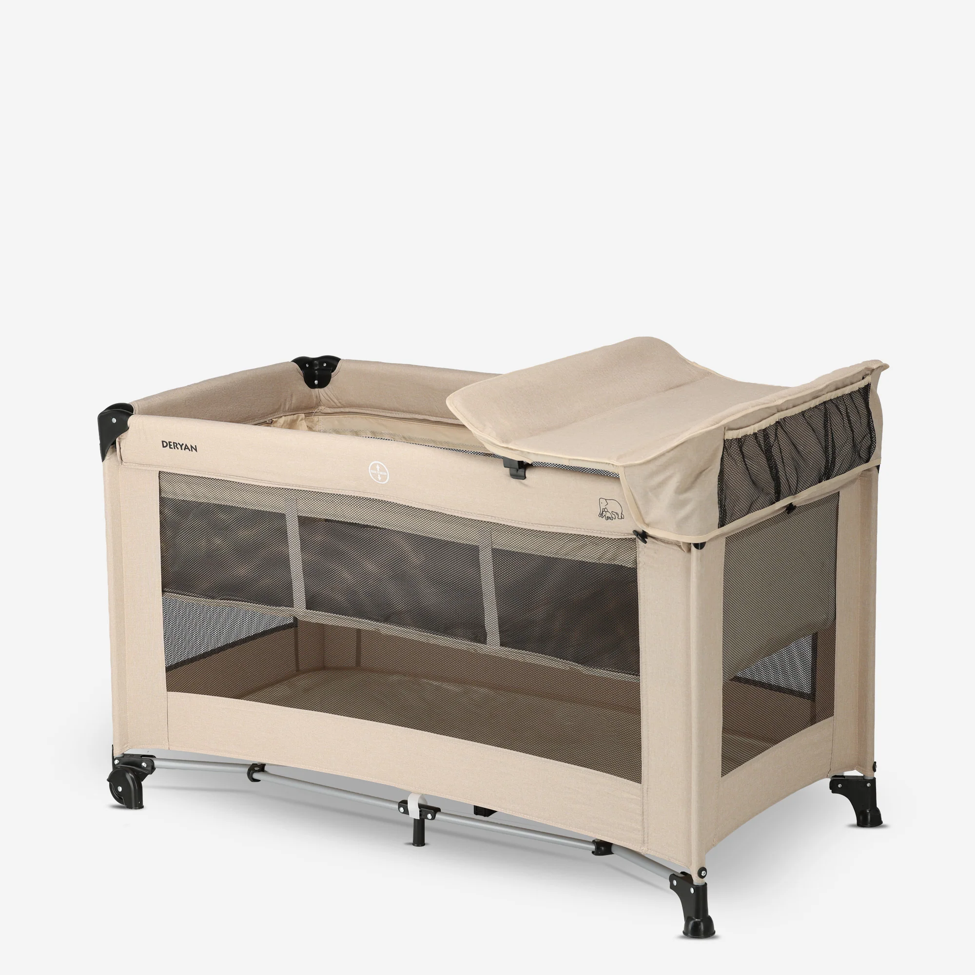 Luxury Travel Crib with Carry Bag - Includes Changing Pad - Includes Height Riser Nougat
