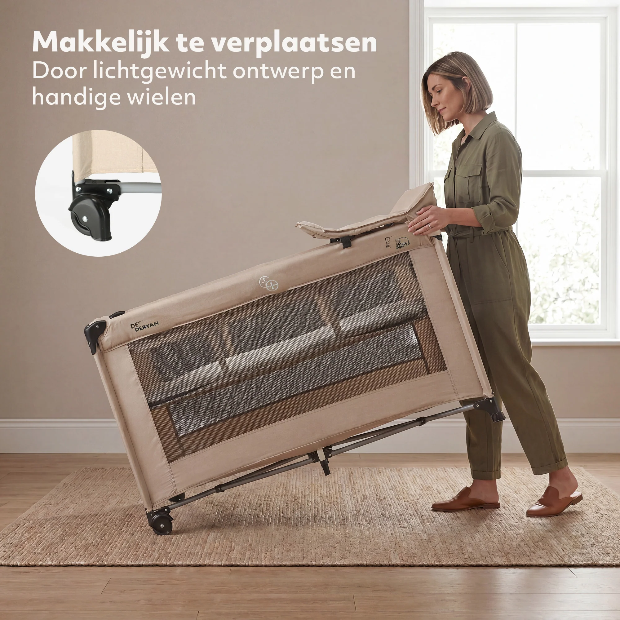 Luxury Travel Crib with Carry Bag - Includes Changing Pad - Includes Height Riser Nougat - Image 4