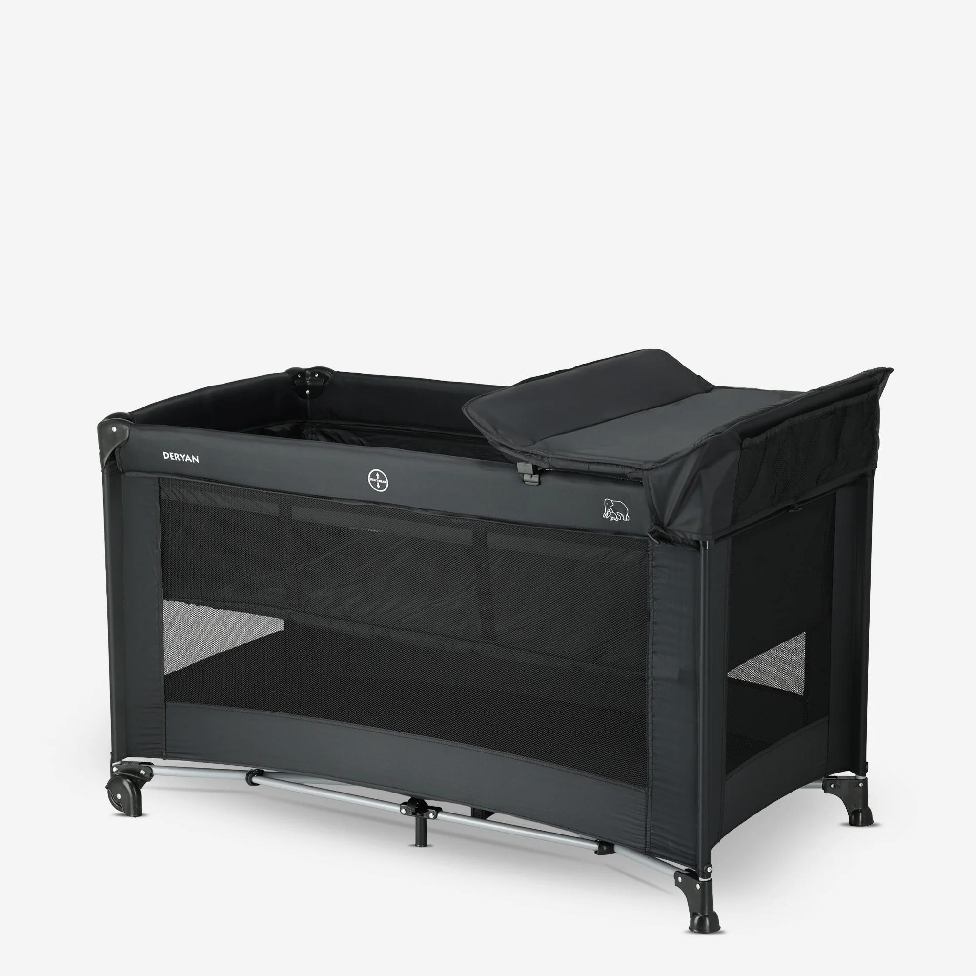Luxury Travel Crib with Carry Bag - Includes Changing Pad - Includes Height Riser Black