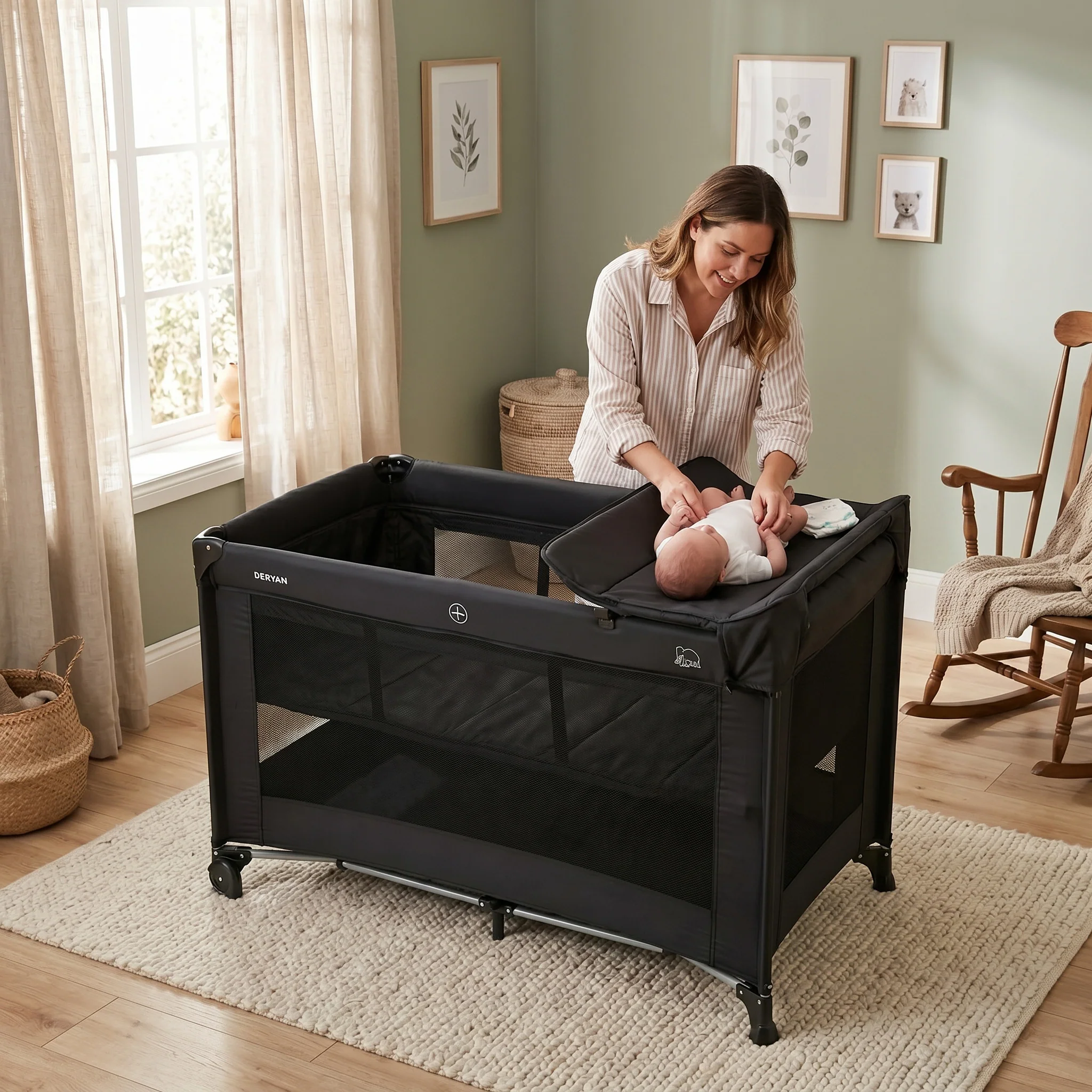 Luxury Travel Crib with Carry Bag - Includes Changing Pad - Includes Height Riser Black - Image 2