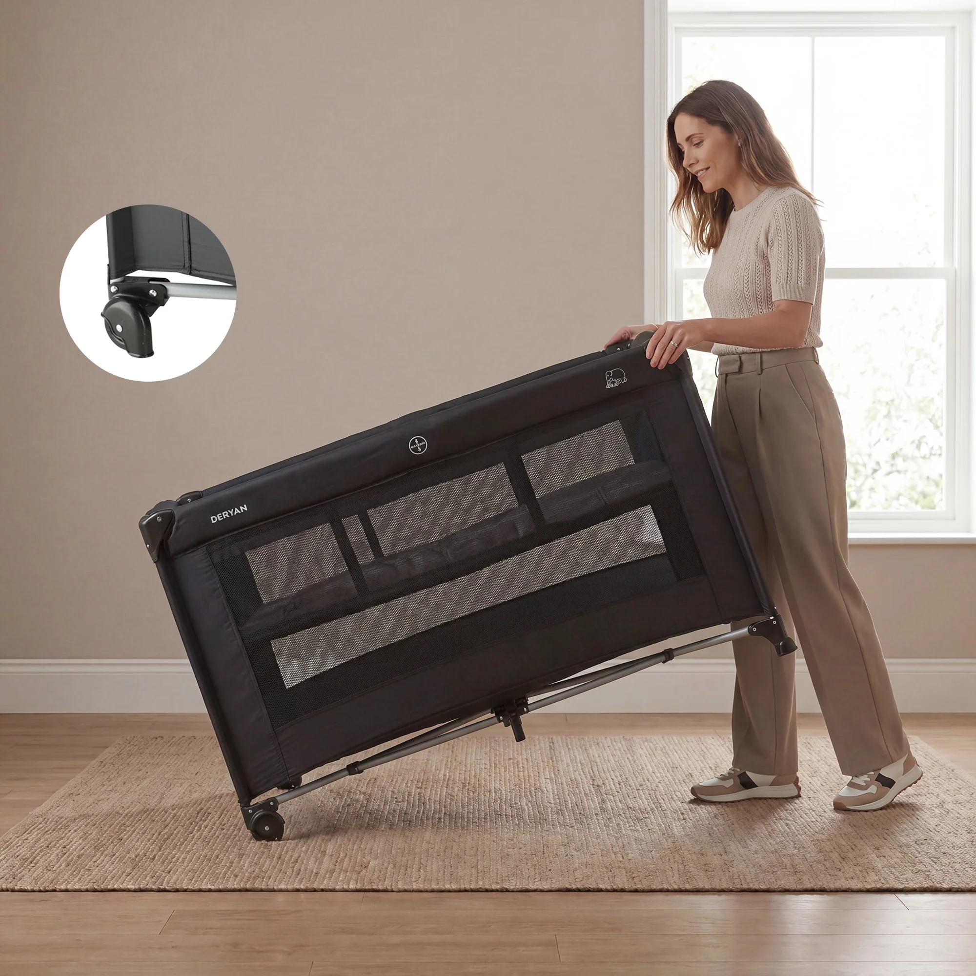 Luxury Travel Crib with Carry Bag - Includes Changing Pad - Includes Height Riser Black - Image 4