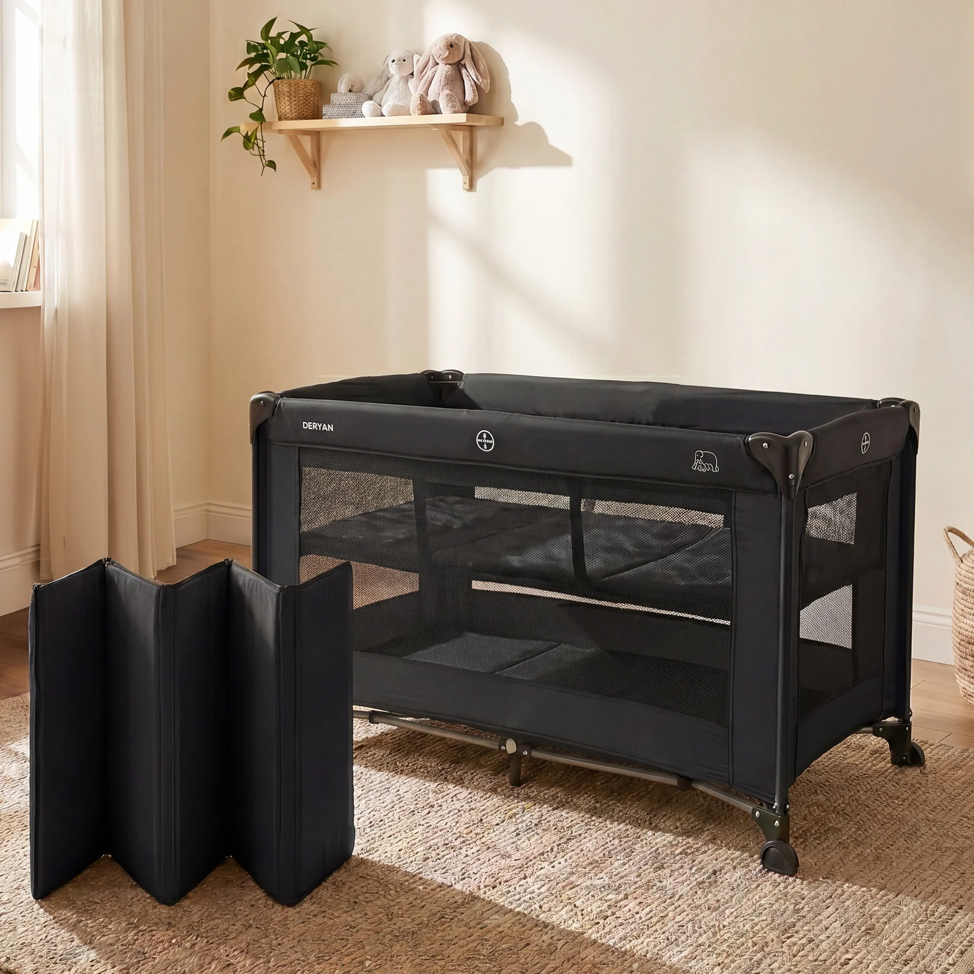 Luxury Travel Crib with Carry Bag - Includes Changing Pad - Includes Height Riser Black - Image 7