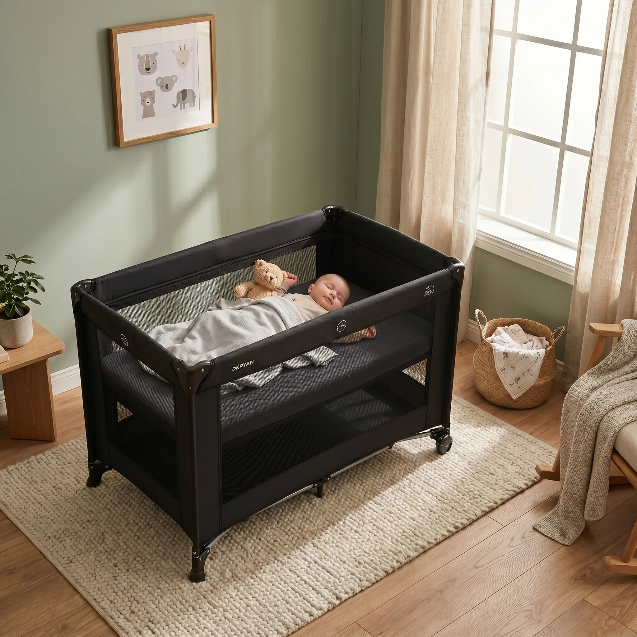 Luxury Travel Crib with Carry Bag - Includes Changing Pad - Includes Height Riser Black - Image 8