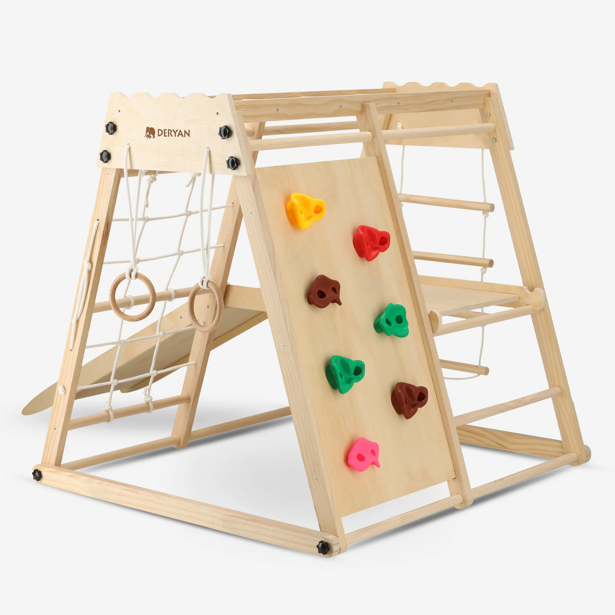 Luxury Wooden Play Climbing Rack - Children's Playground - With Slide + Climbing Wall and Accessories