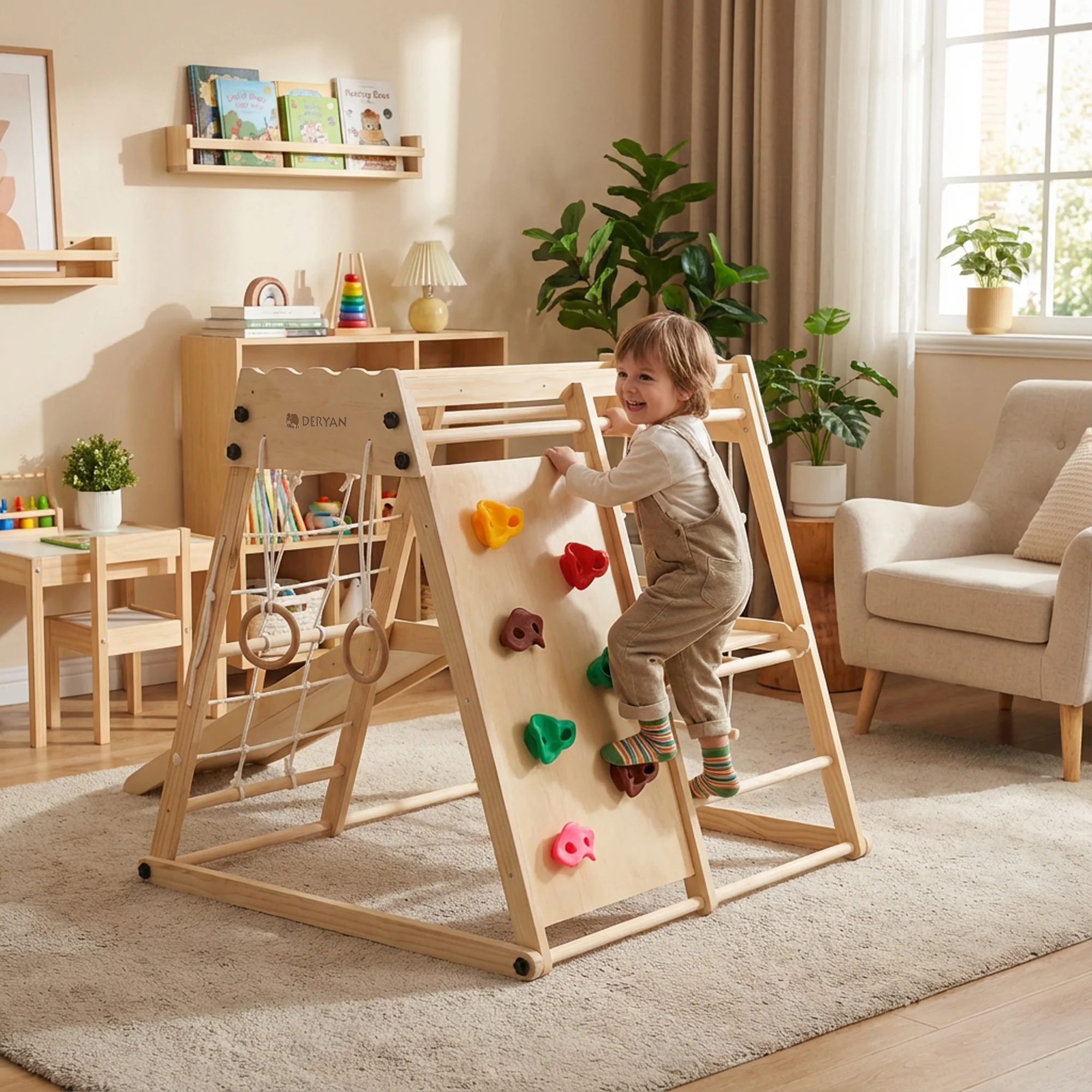 Luxury Wooden Play Climbing Rack - Children's Playground - With Slide + Climbing Wall and Accessories - Image 2