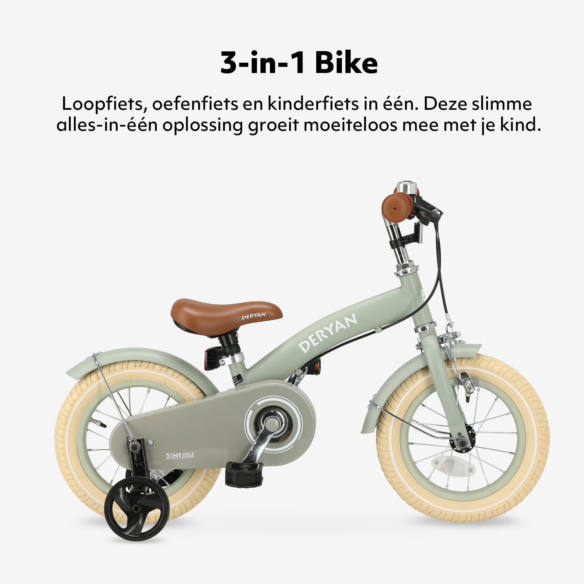 Luxury Kids bike 12 inch - 3 in 1 - balance bike Green - Image 3