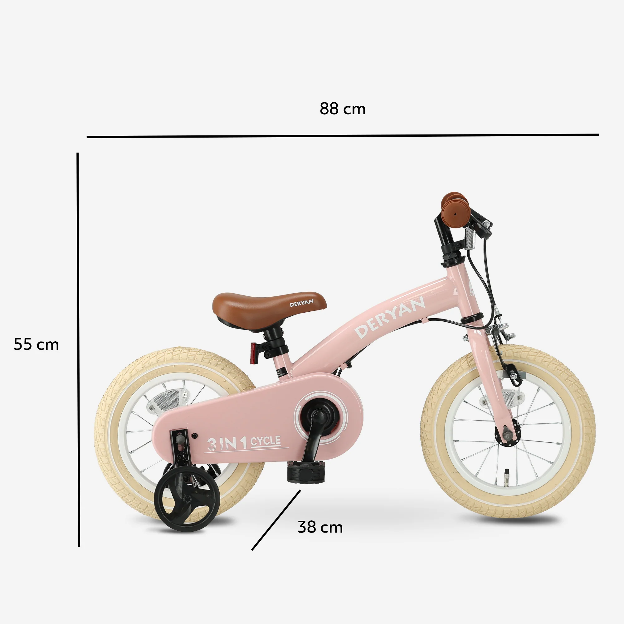 Luxe Kids Bike 12 inch - 3 in 1 - Balance bike Pink - Image 11