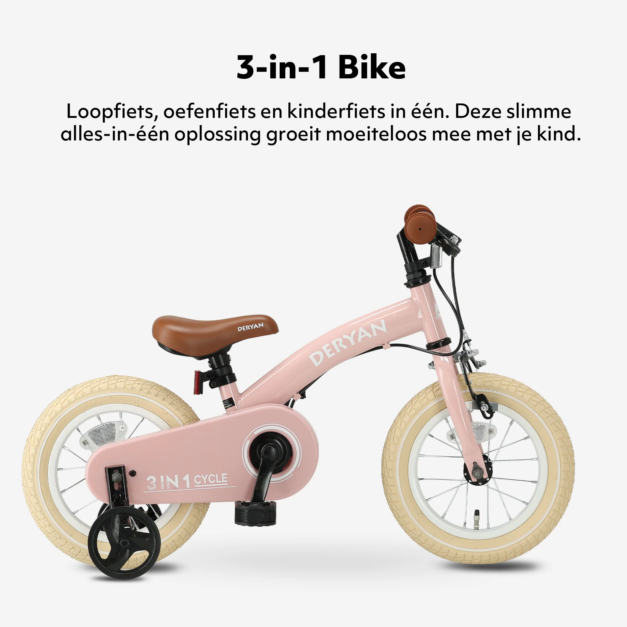 Luxe Kids Bike 12 inch - 3 in 1 - Balance bike Pink - Image 3