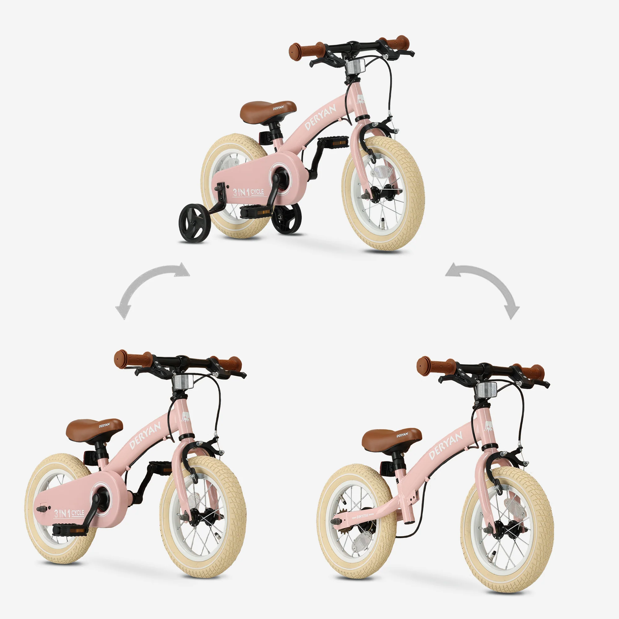 Luxe Kids Bike 12 inch - 3 in 1 - Balance bike Pink - Image 6