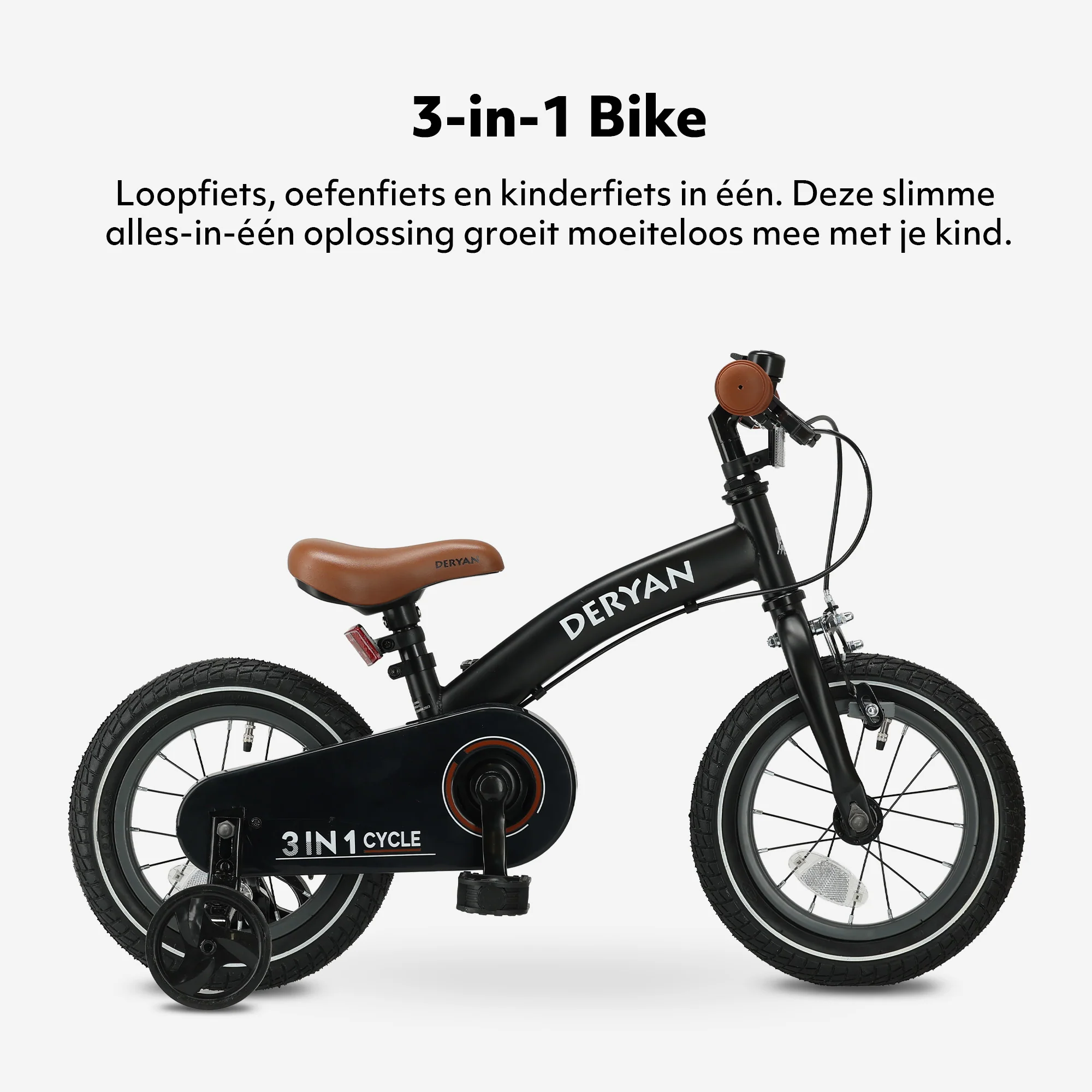 Luxury Kids Bike 12 inch - 3 in 1 - Balance Bike Black - Image 3