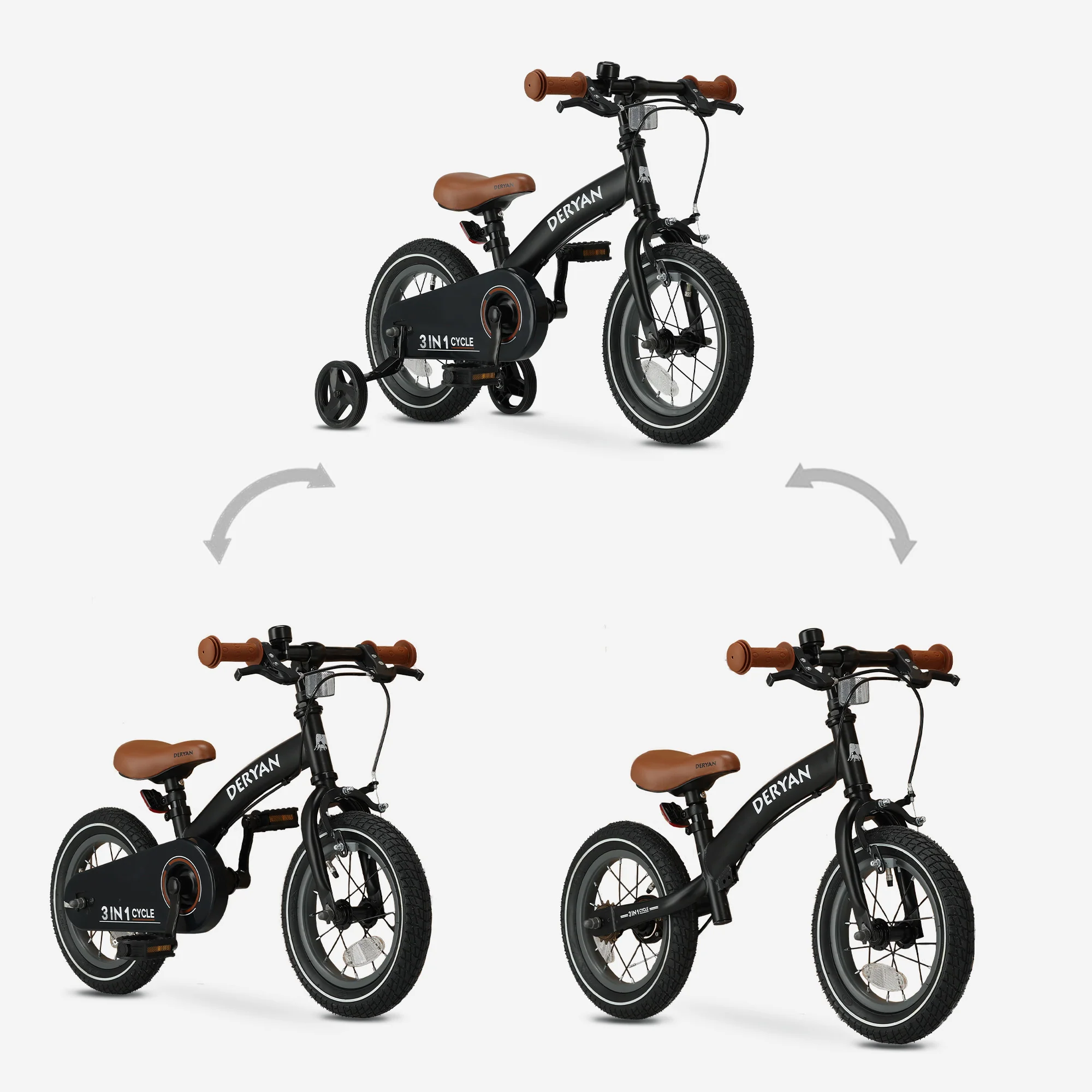 Luxury Kids Bike 12 inch - 3 in 1 - Balance Bike Black - Image 5