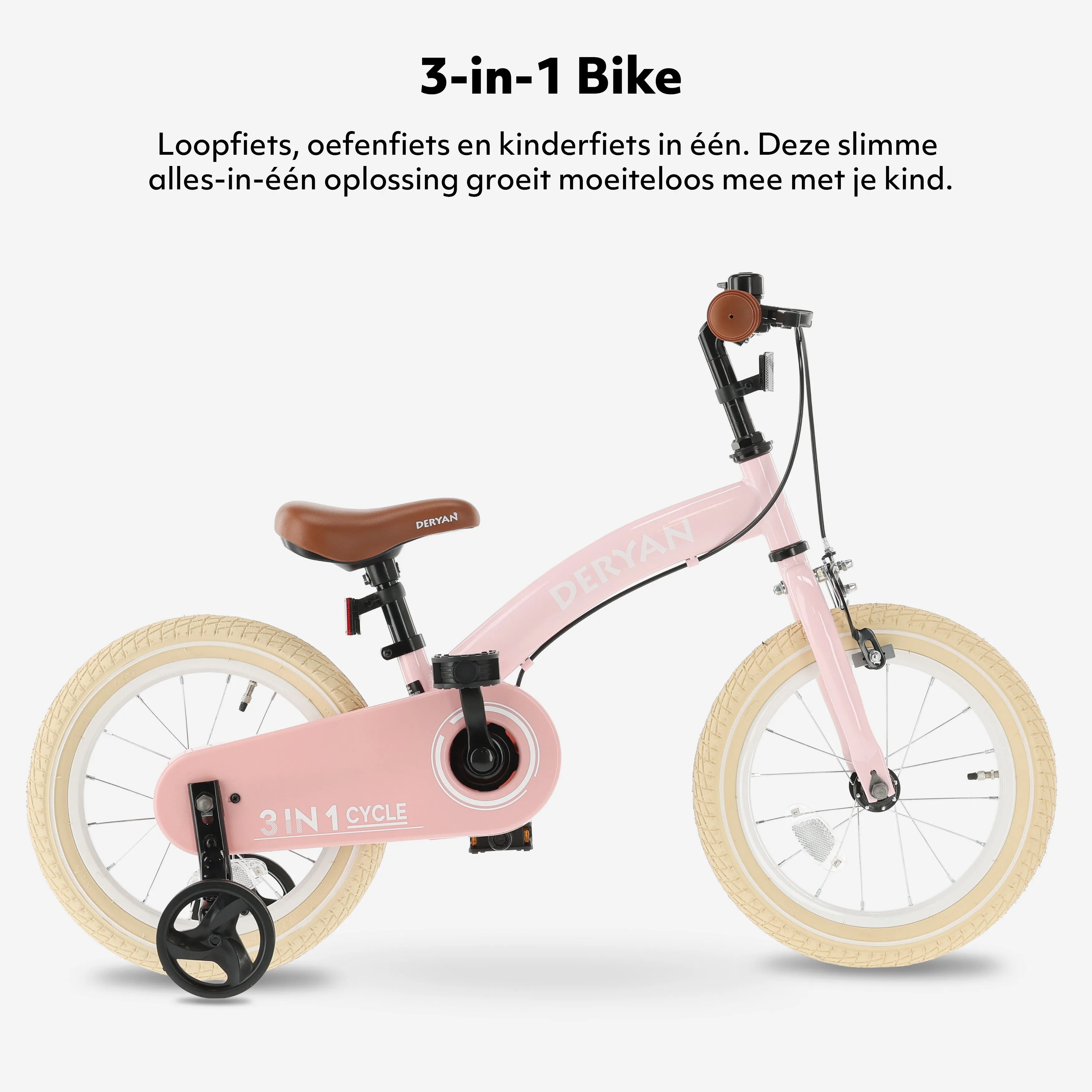 Luxe Kids Bike 14 inch - 3 in 1 - balance bike - Pink - Image 3