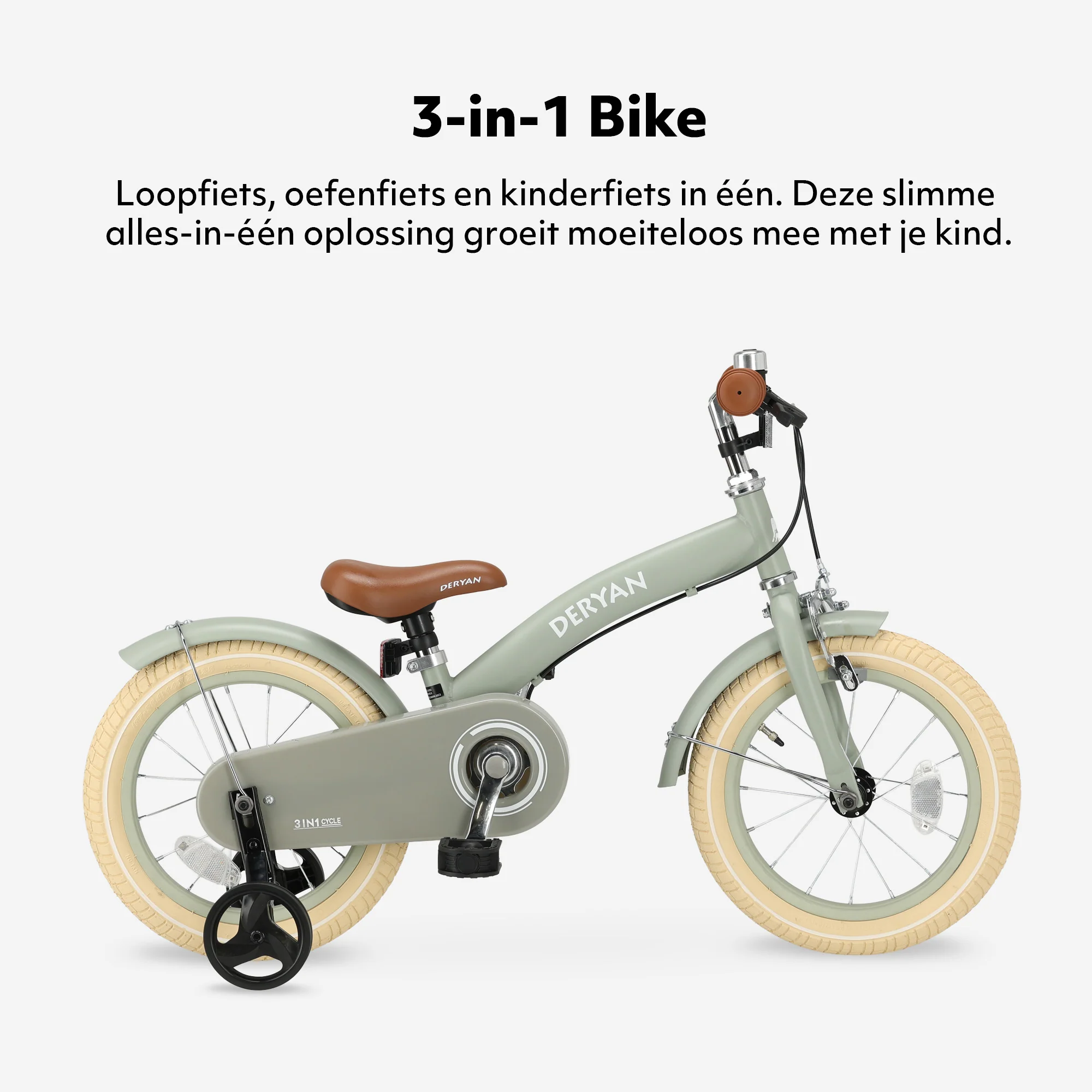 Luxury Children's bike 14 inch - 3 in 1 - balance bike Green - Image 3