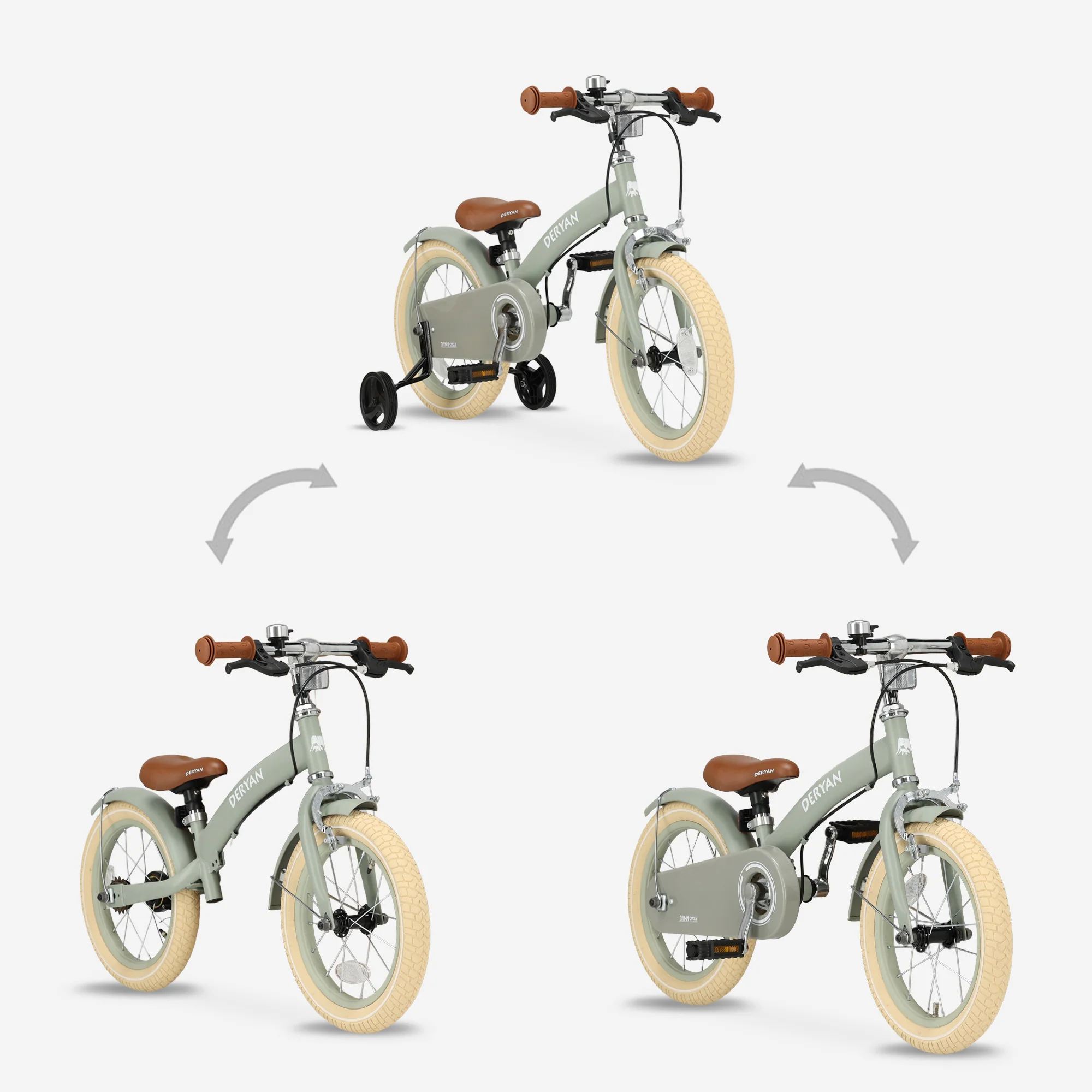 Luxury Children's bike 14 inch - 3 in 1 - balance bike Green - Image 7